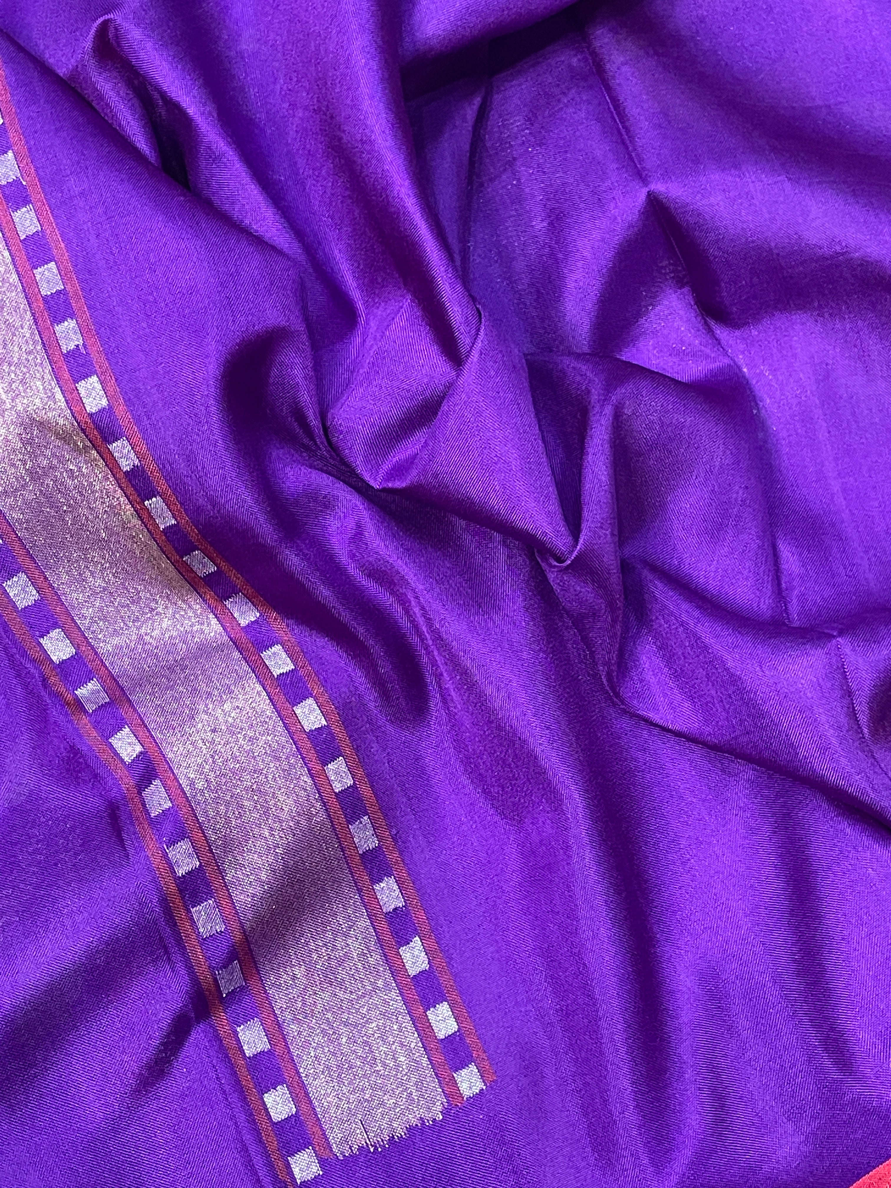 Purple Banarasi Ektara Silk Handwoven Saree with Real Zari