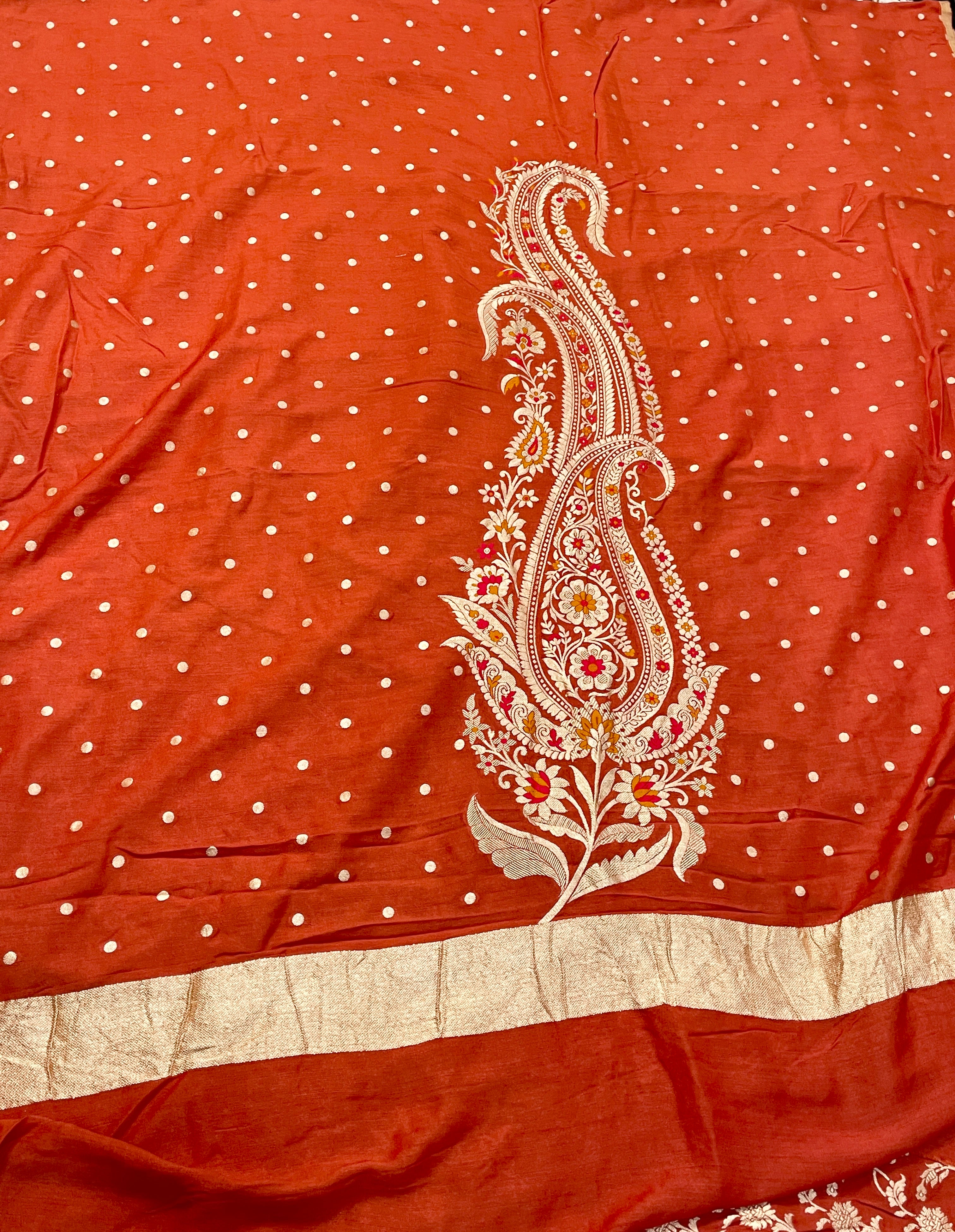 Brick Orange Pure Banarasi Tussar Silk Saree