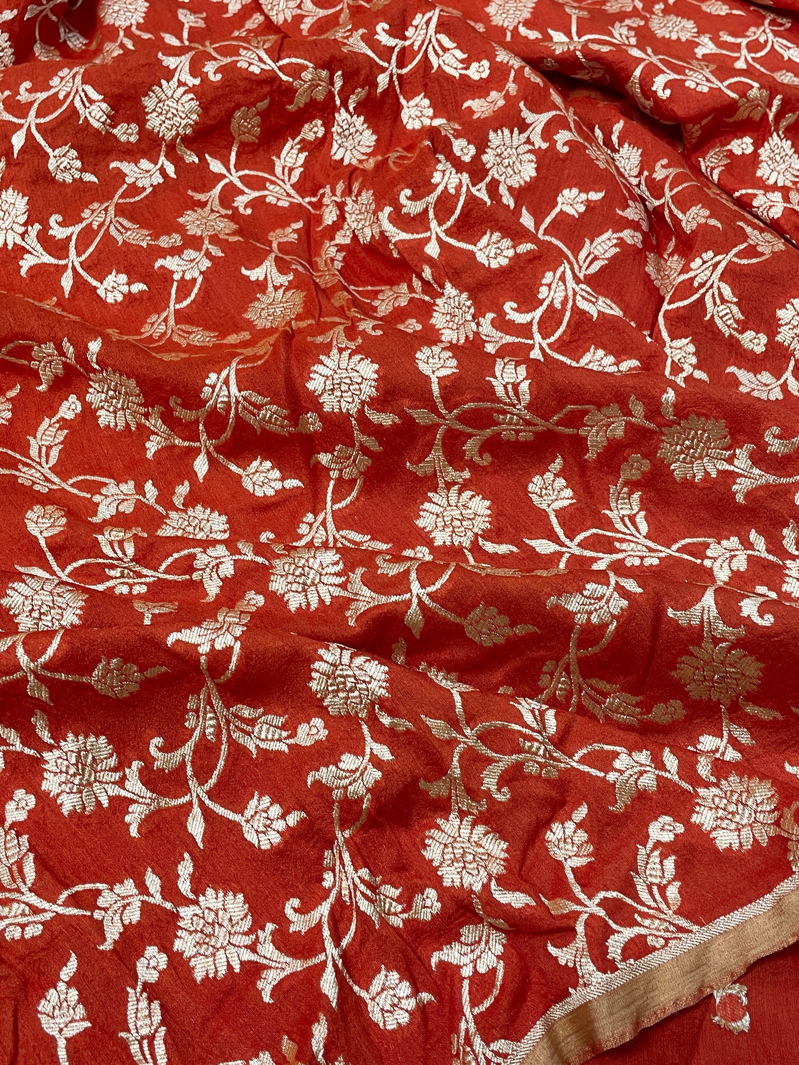 Brick Orange Pure Banarasi Tussar Silk Saree