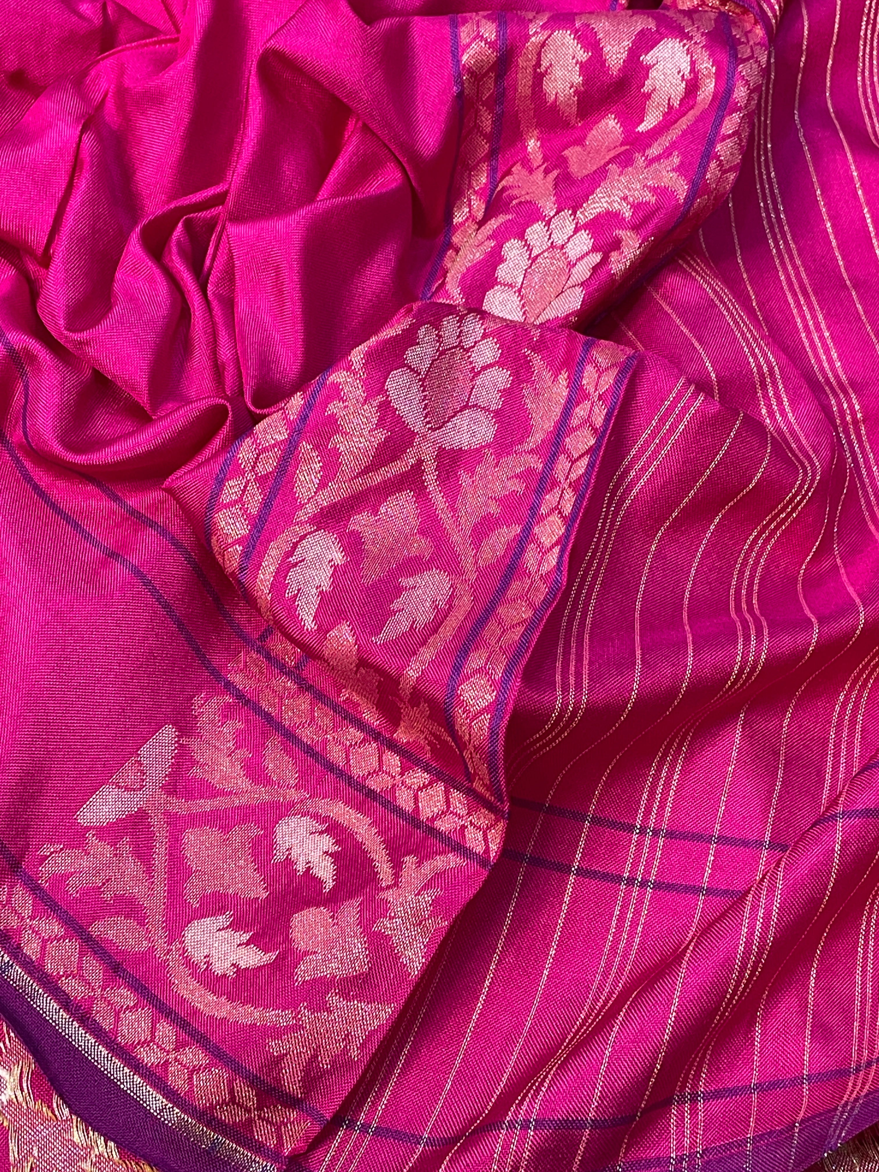 Pink Ektara Silk Jamdani Saree with Zari Weaves