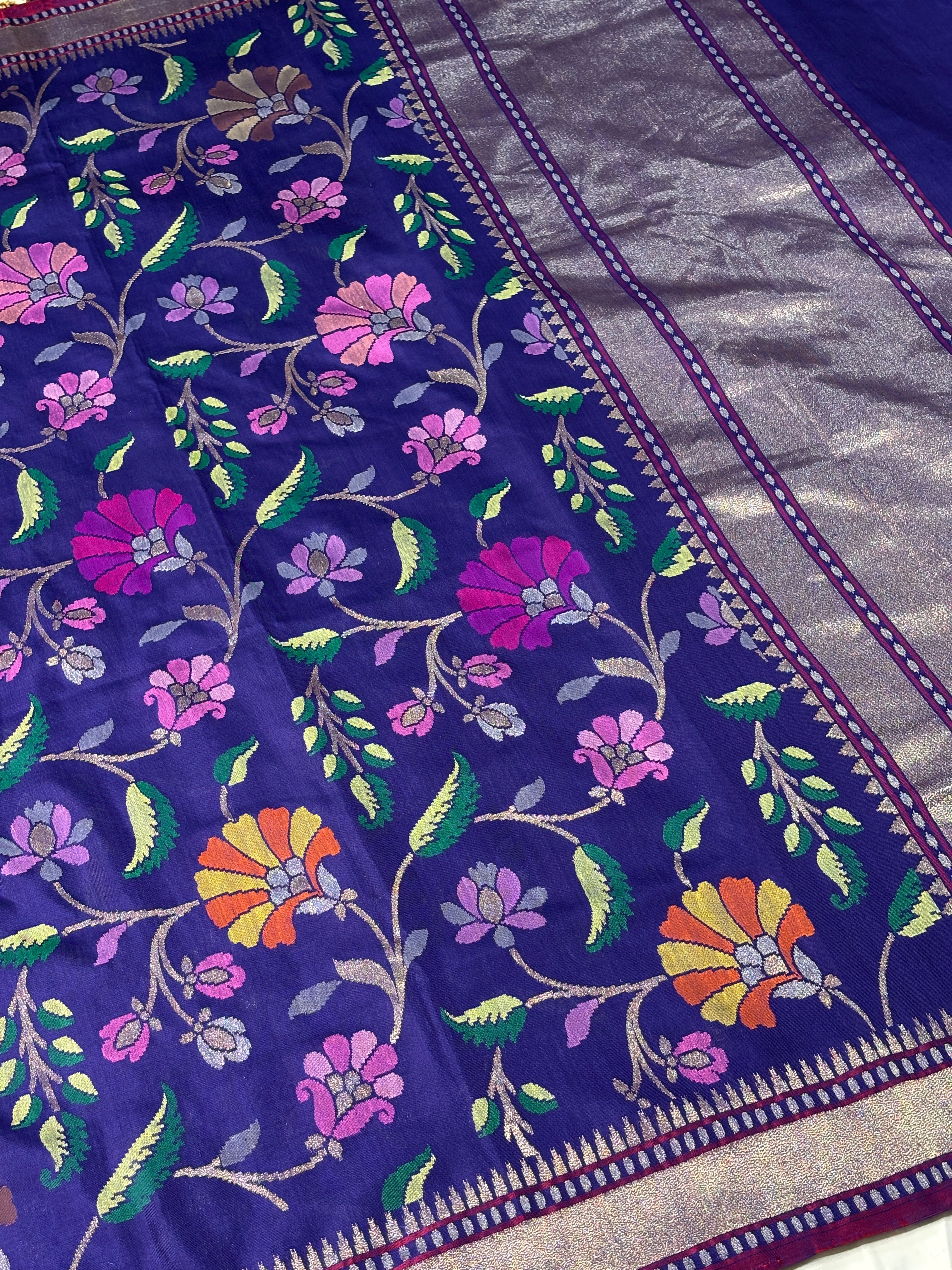Purple Banarasi Ektara Silk Handwoven Saree with Real Zari