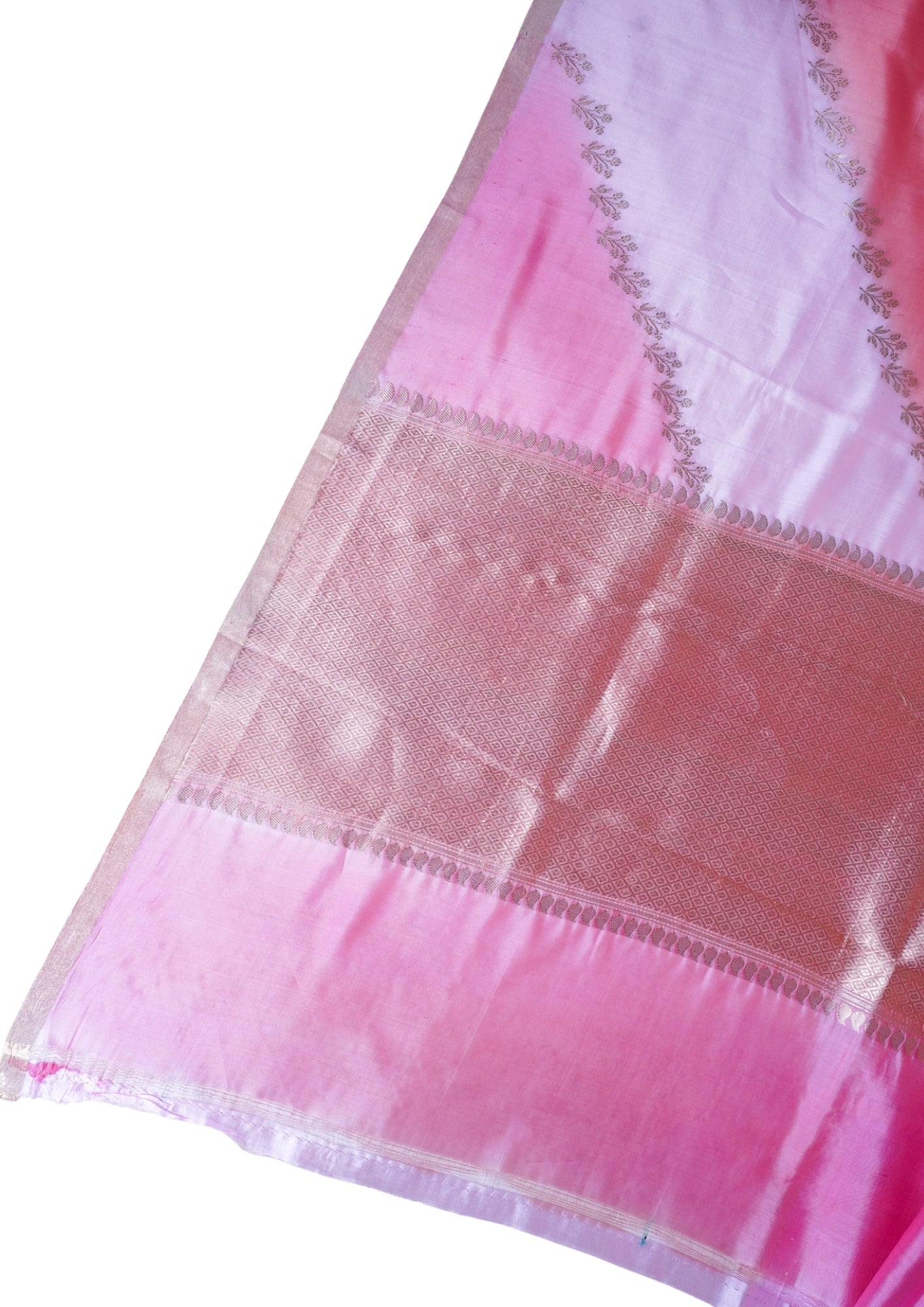 Soft Pink and Ivory Handloom Pure Mango Katan Silk Saree