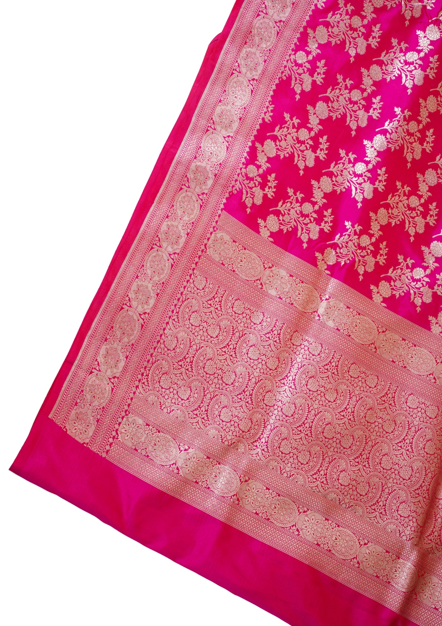 Rani Pink Banarasi Pure Katan Silk Jaal Saree