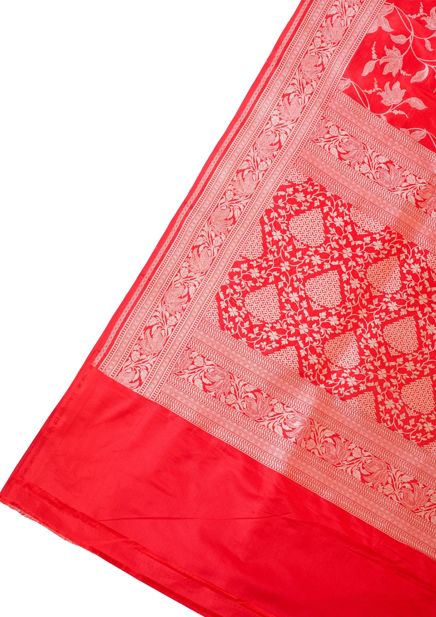 Red Banarasi Pure Katan Silk Jaal Saree