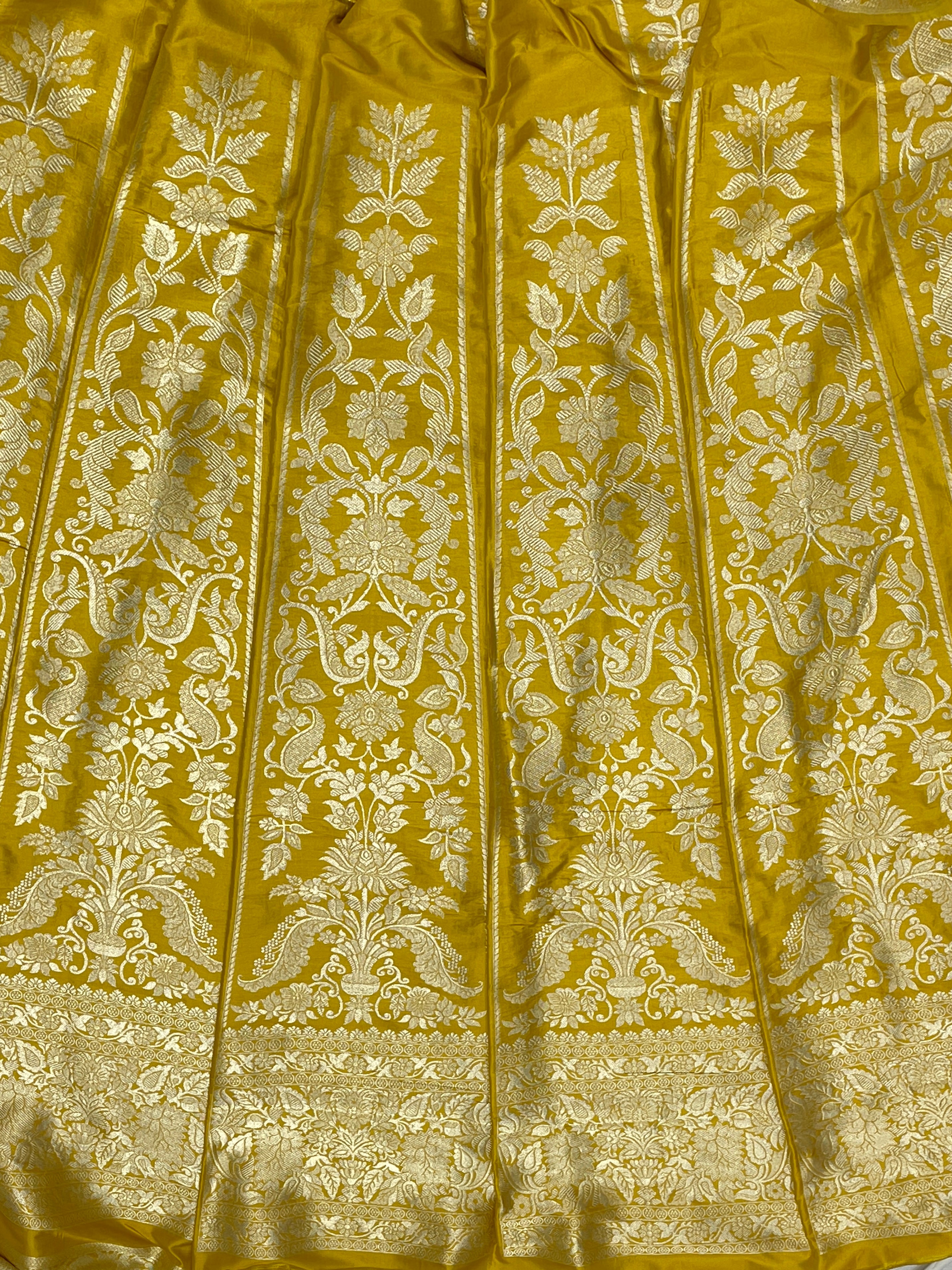 yellow Banarasi Pure Katan Silk Lehenga