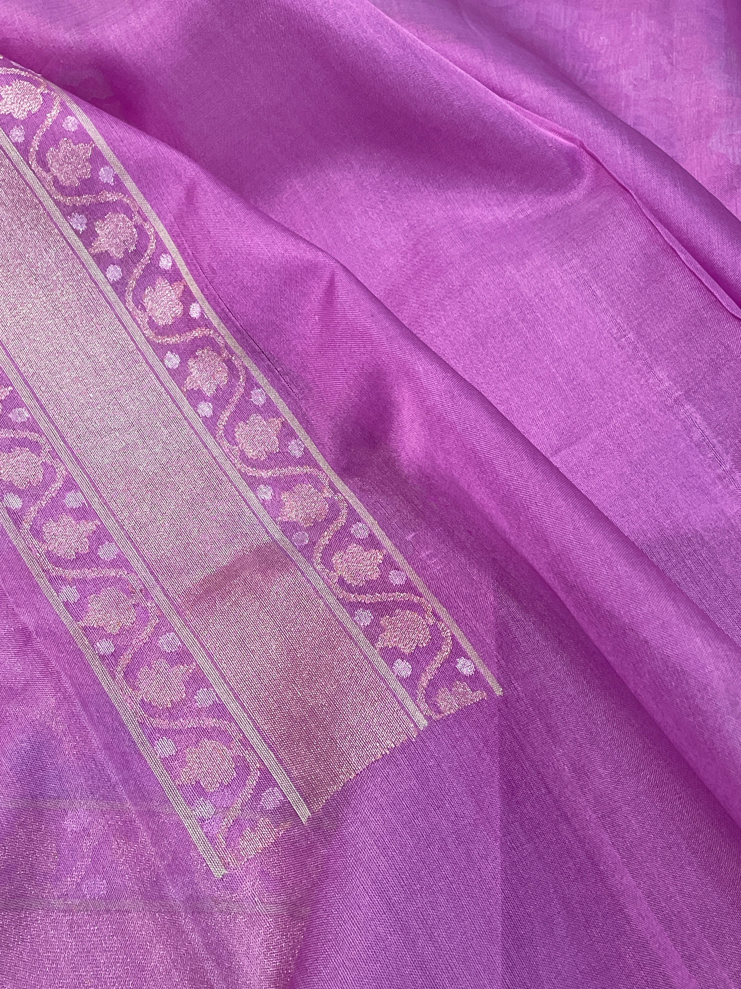 Lavender Banarasi kora Handwoven Saree with Real Zari