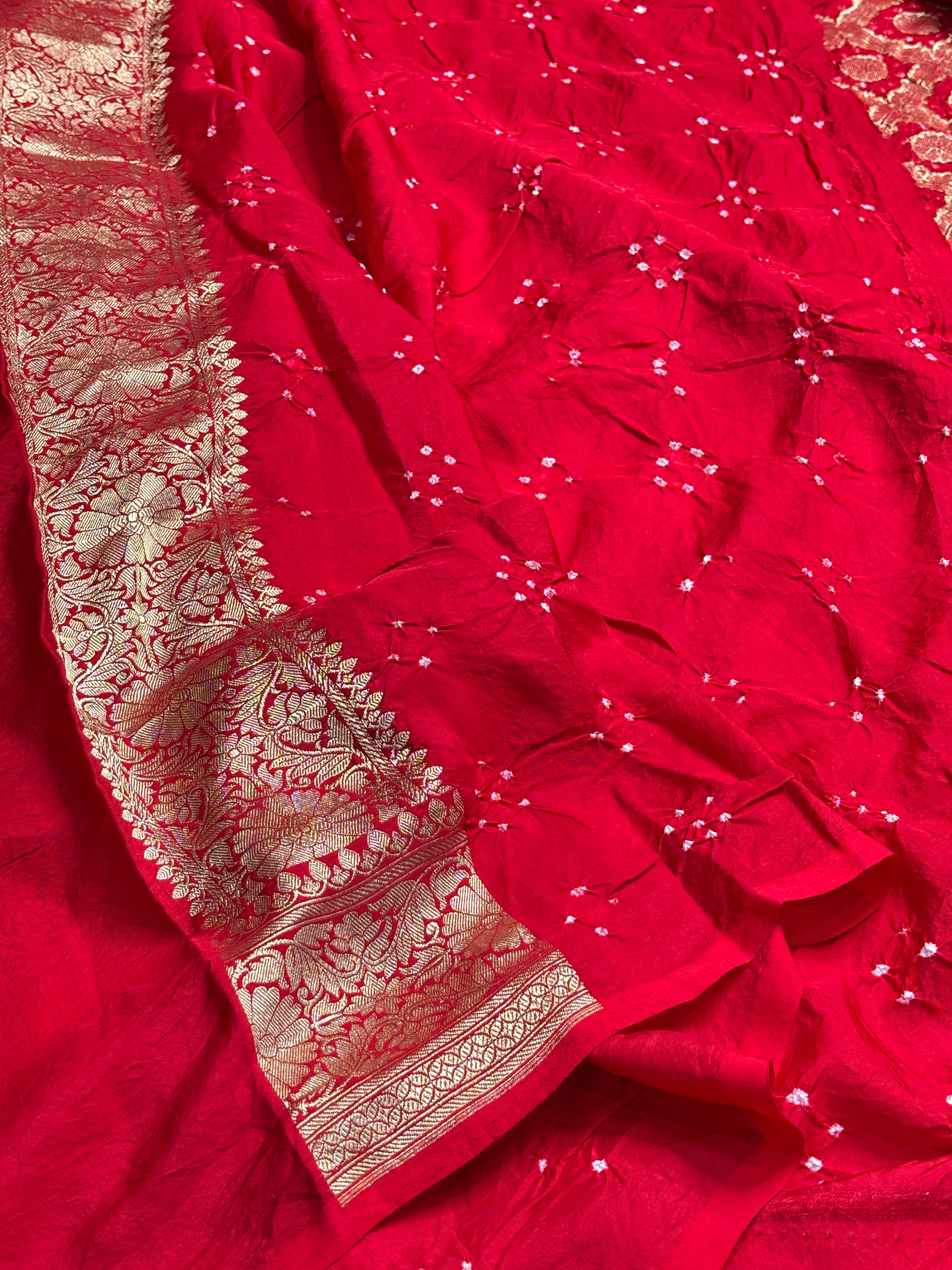 Red Banarasi Mashru Bandhan Silk Saree