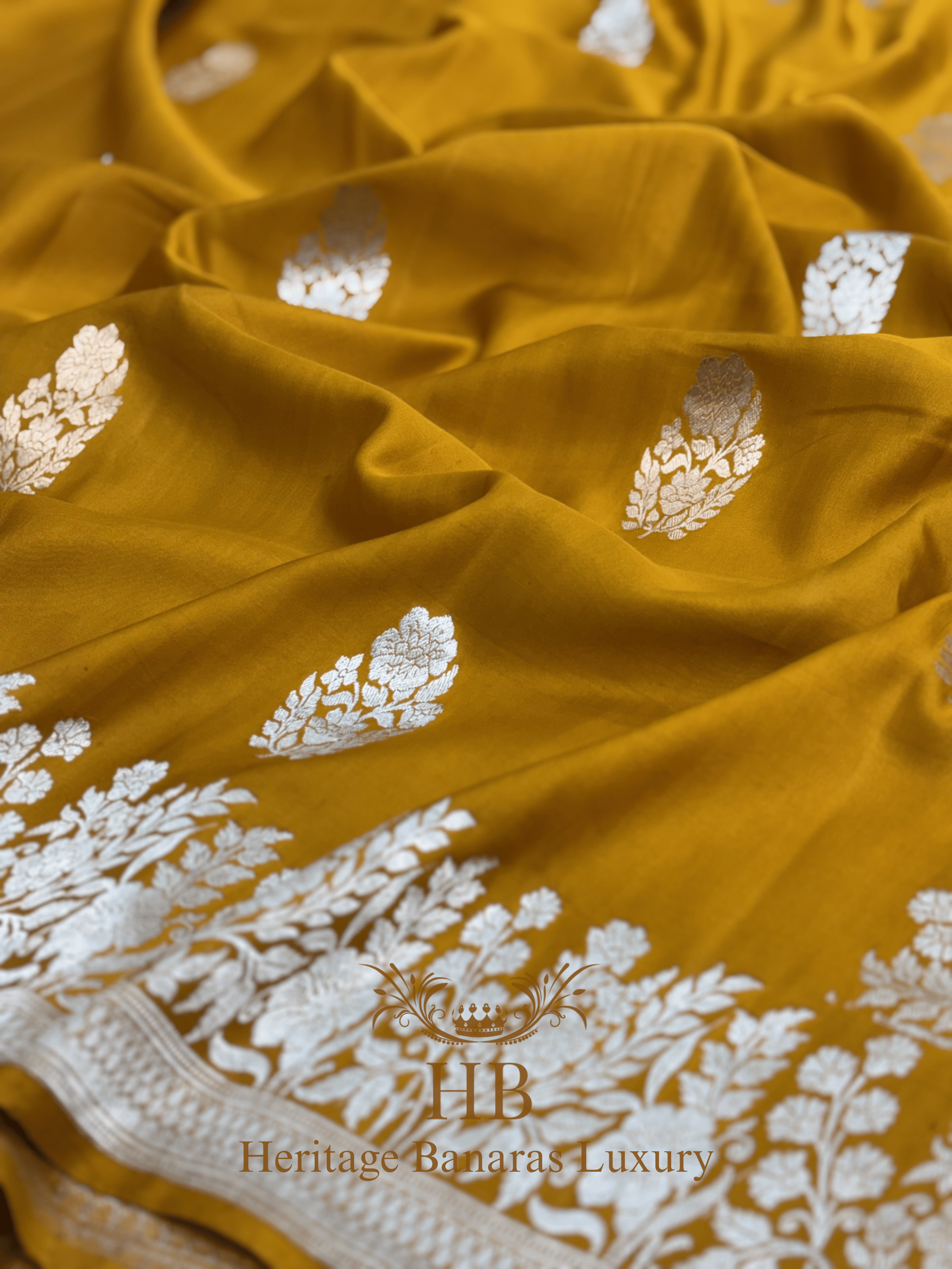 Mustard Yellow Handwoven Banarasi Pure Mashru Silk Saree