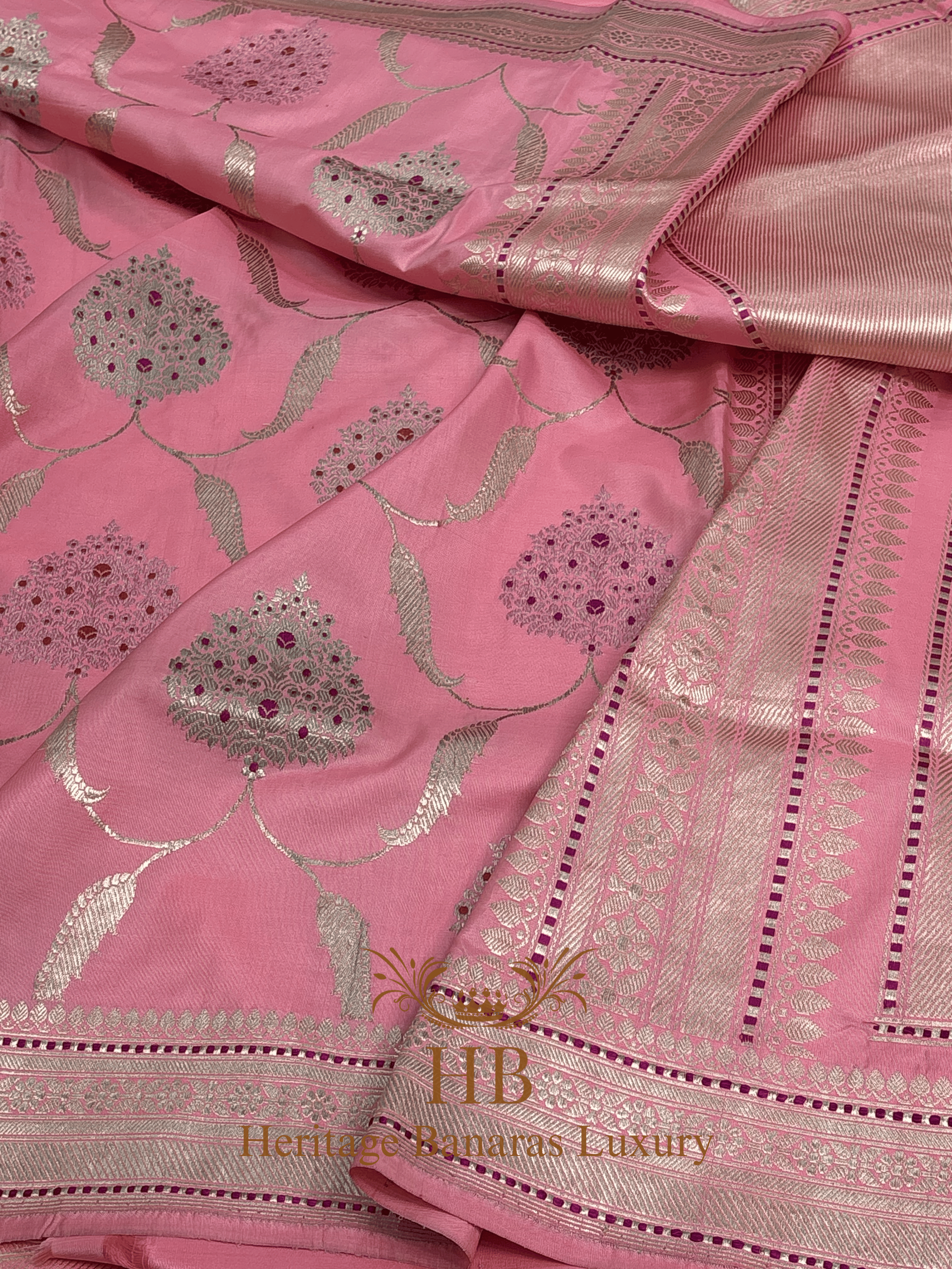 Pure Peach Banarasi Katan Silk Handwoven Saree