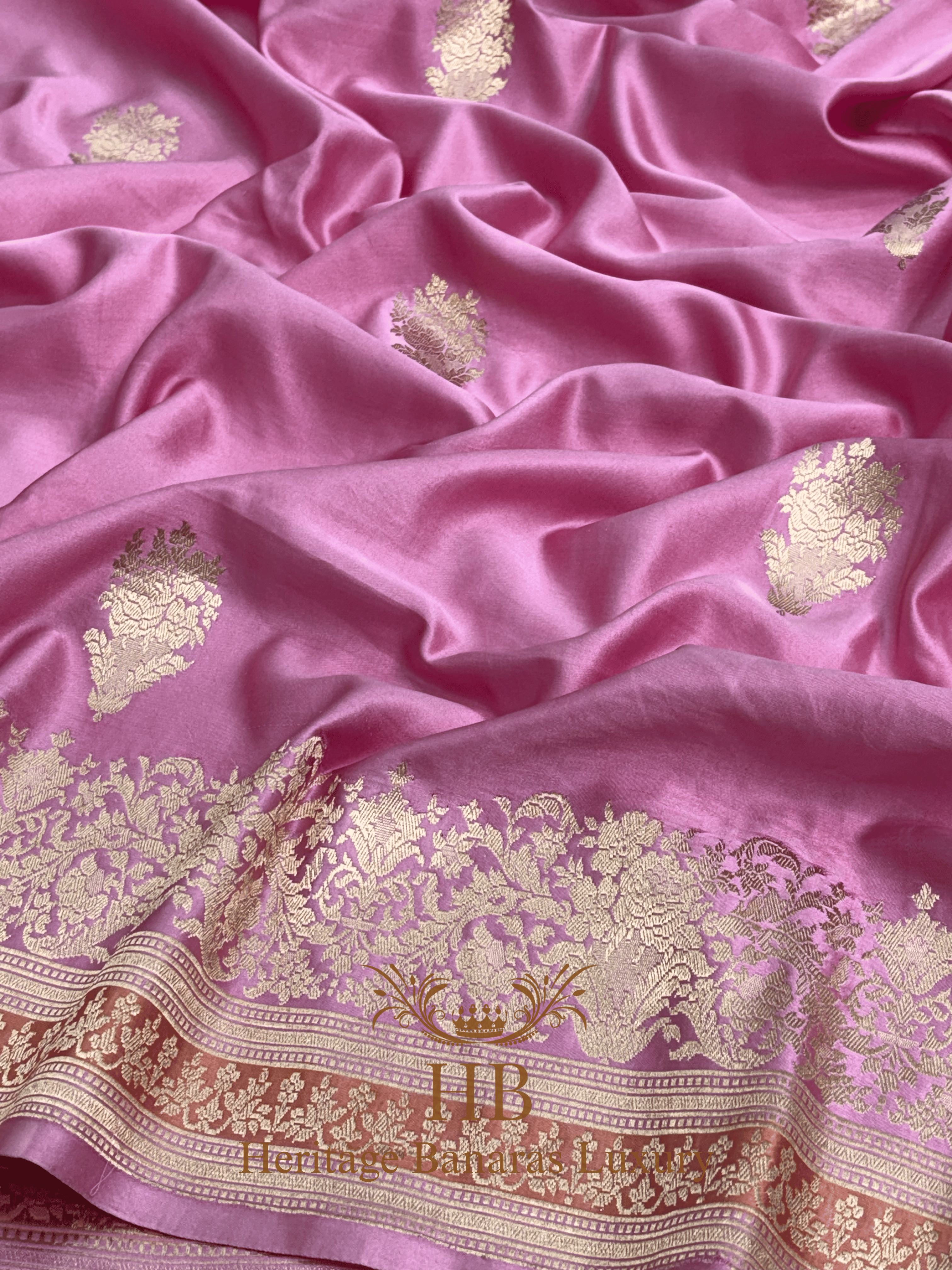 Baby Pink Pure Handwoven Banarasi Mashru Silk Saree