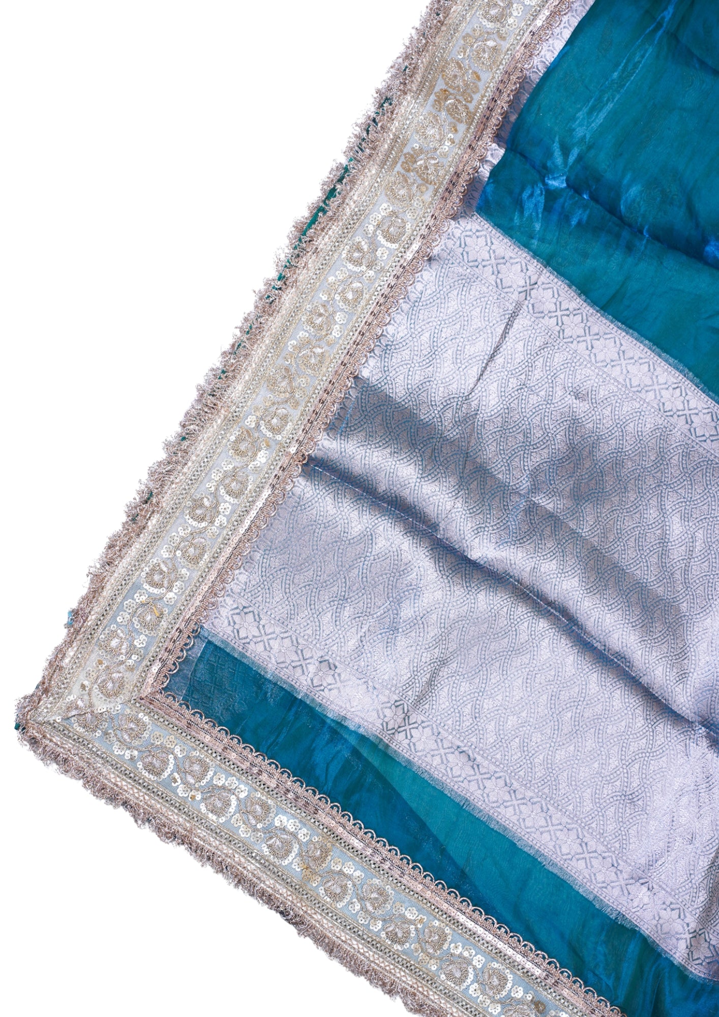Teal Green Banarasi Pure Tissue Silk Saree with Sequined Lace Border