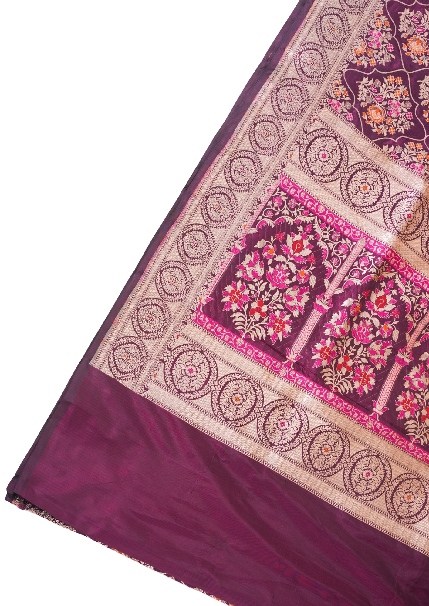 Wine Purple Banarasi Pure Katan Silk Minakari Jaal Saree
