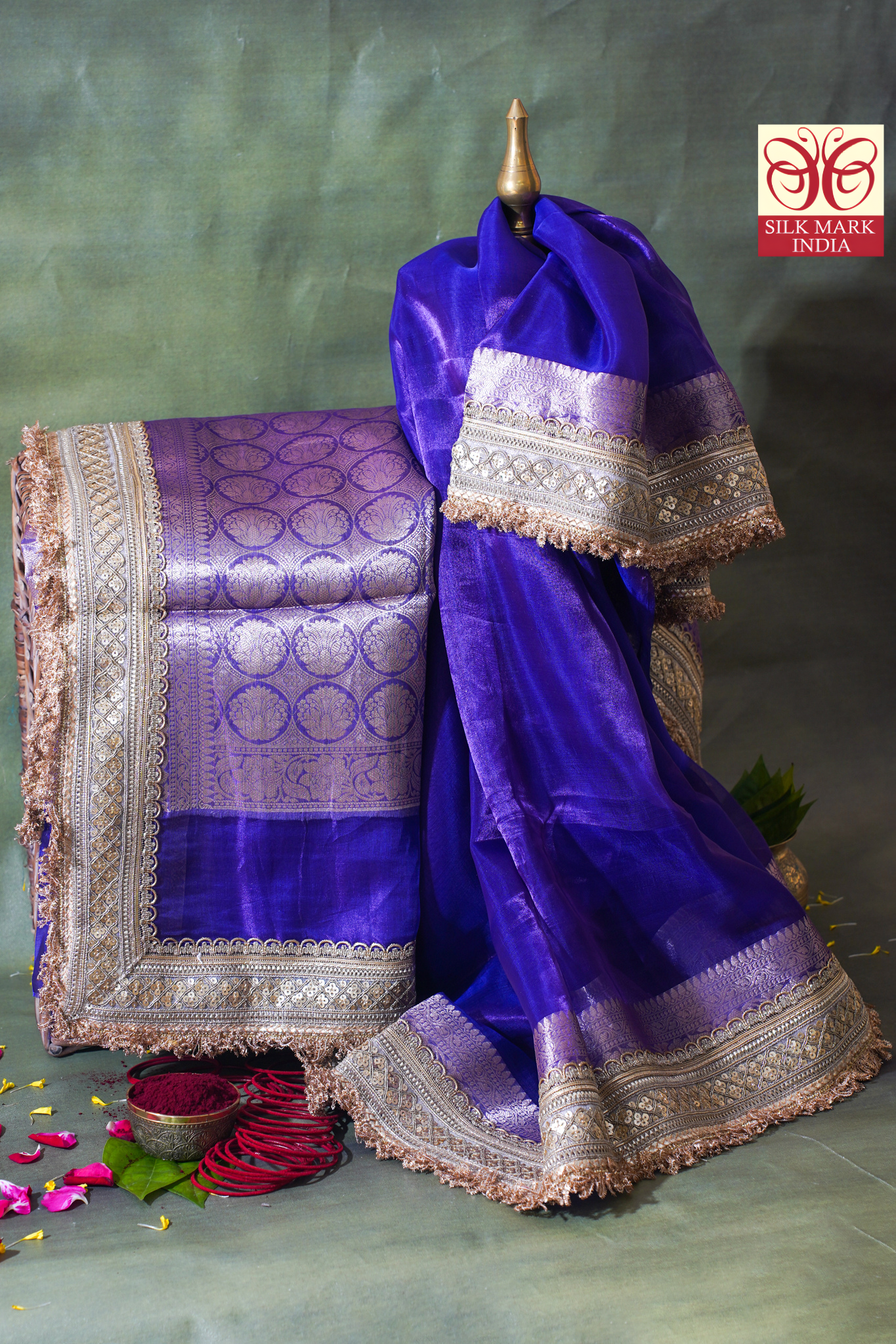 Royal Purple Banarasi Pure Tissue Silk Saree with Sequined Lace Border