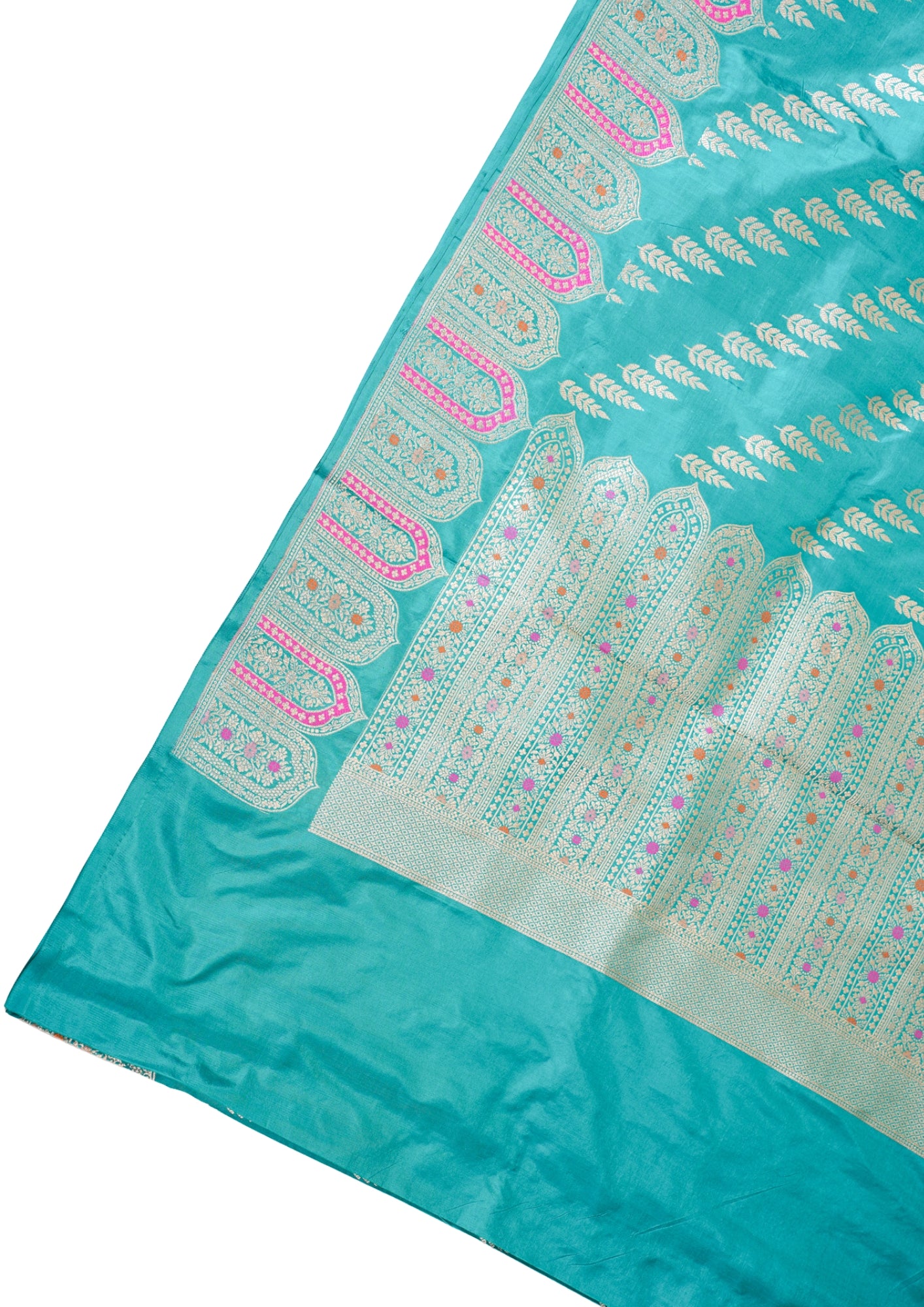 Aqua Blue Banarasi Pure Katan Silk Minakari Jaal Saree