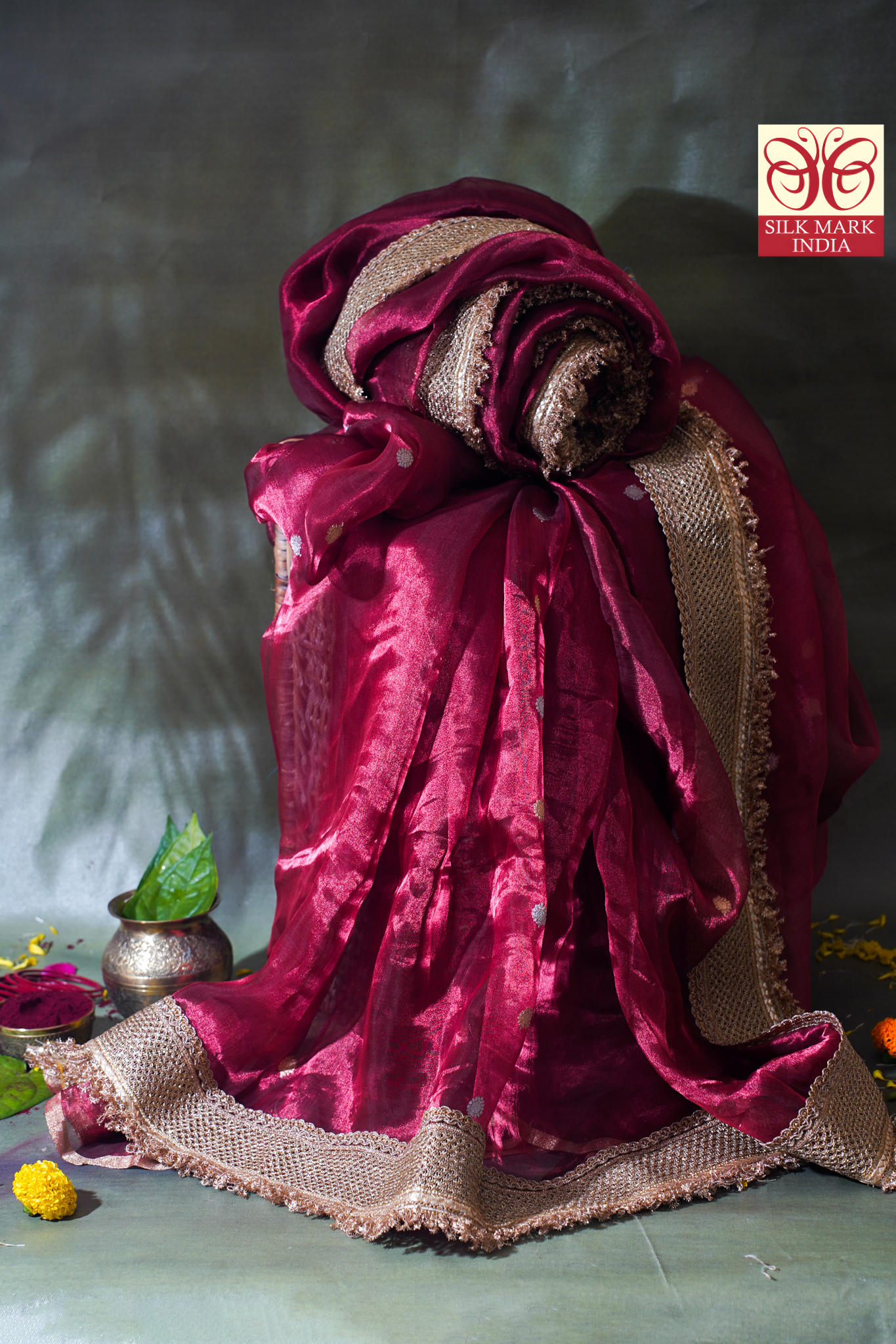 Banarasi Pure Tissue Silk Saree with Handcrafted Lace Border