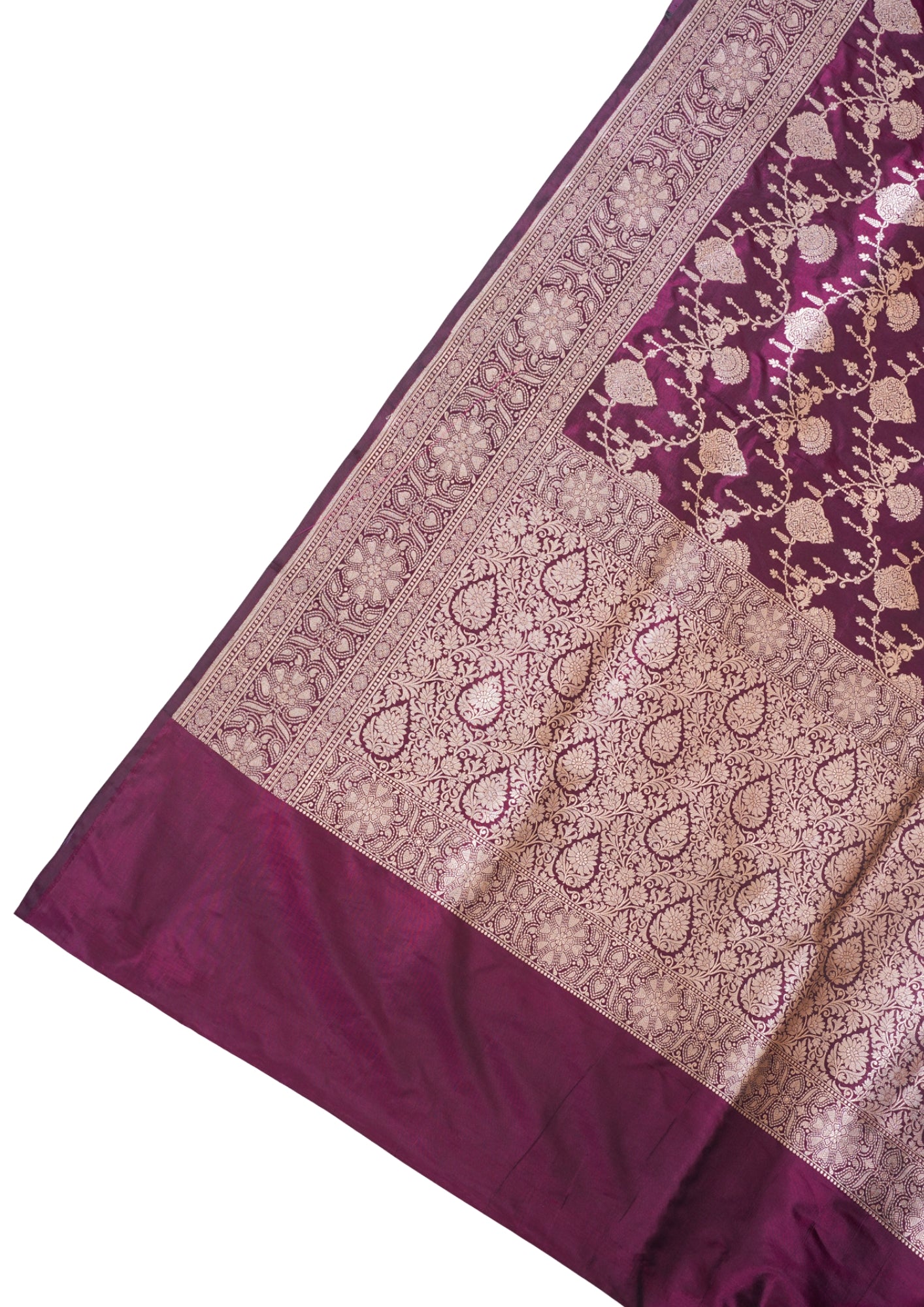 Rani Wine Banarasi Pure Katan Silk Jaal Saree