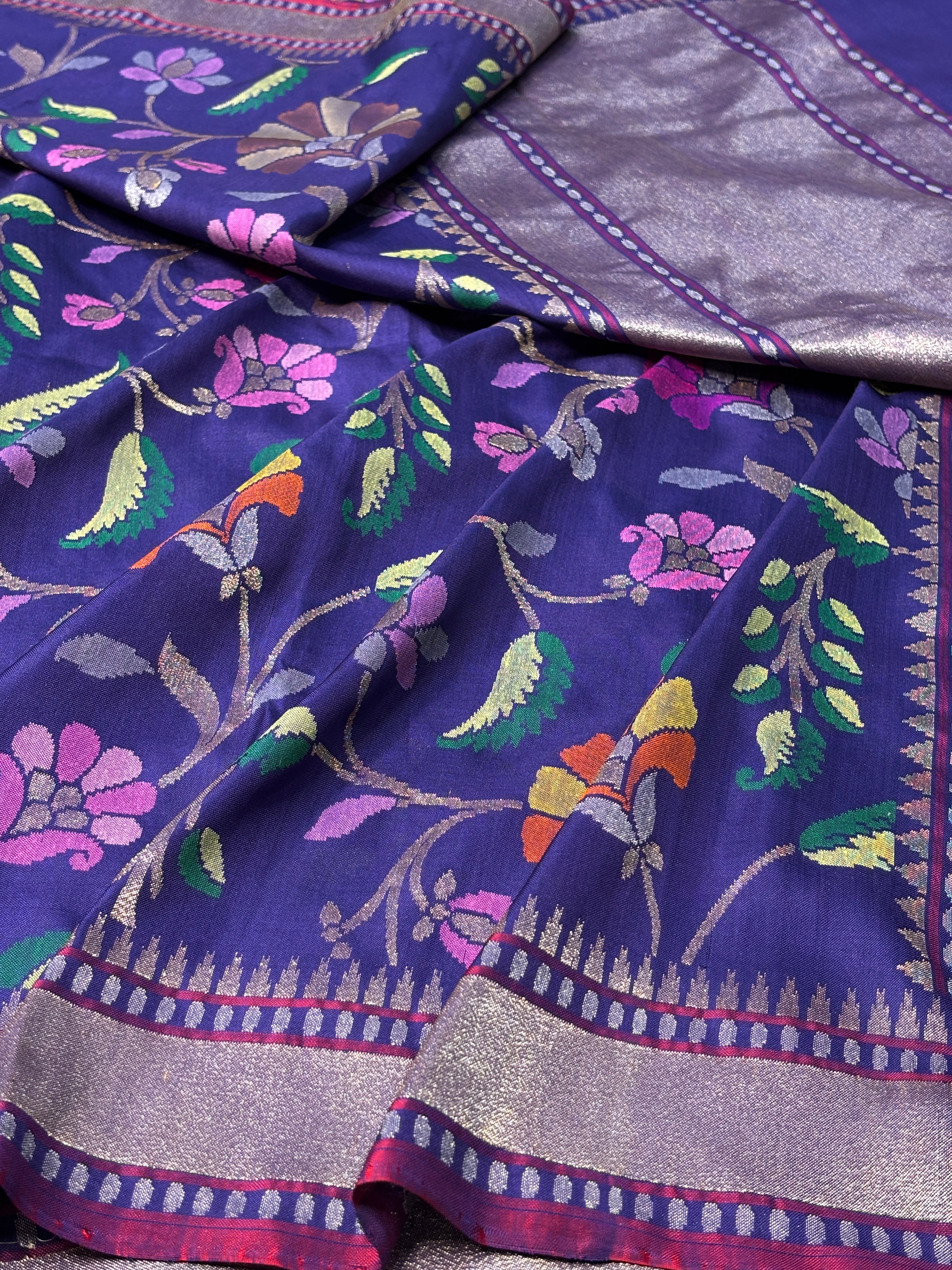 Purple Banarasi Ektara Silk Handwoven Saree with Real Zari