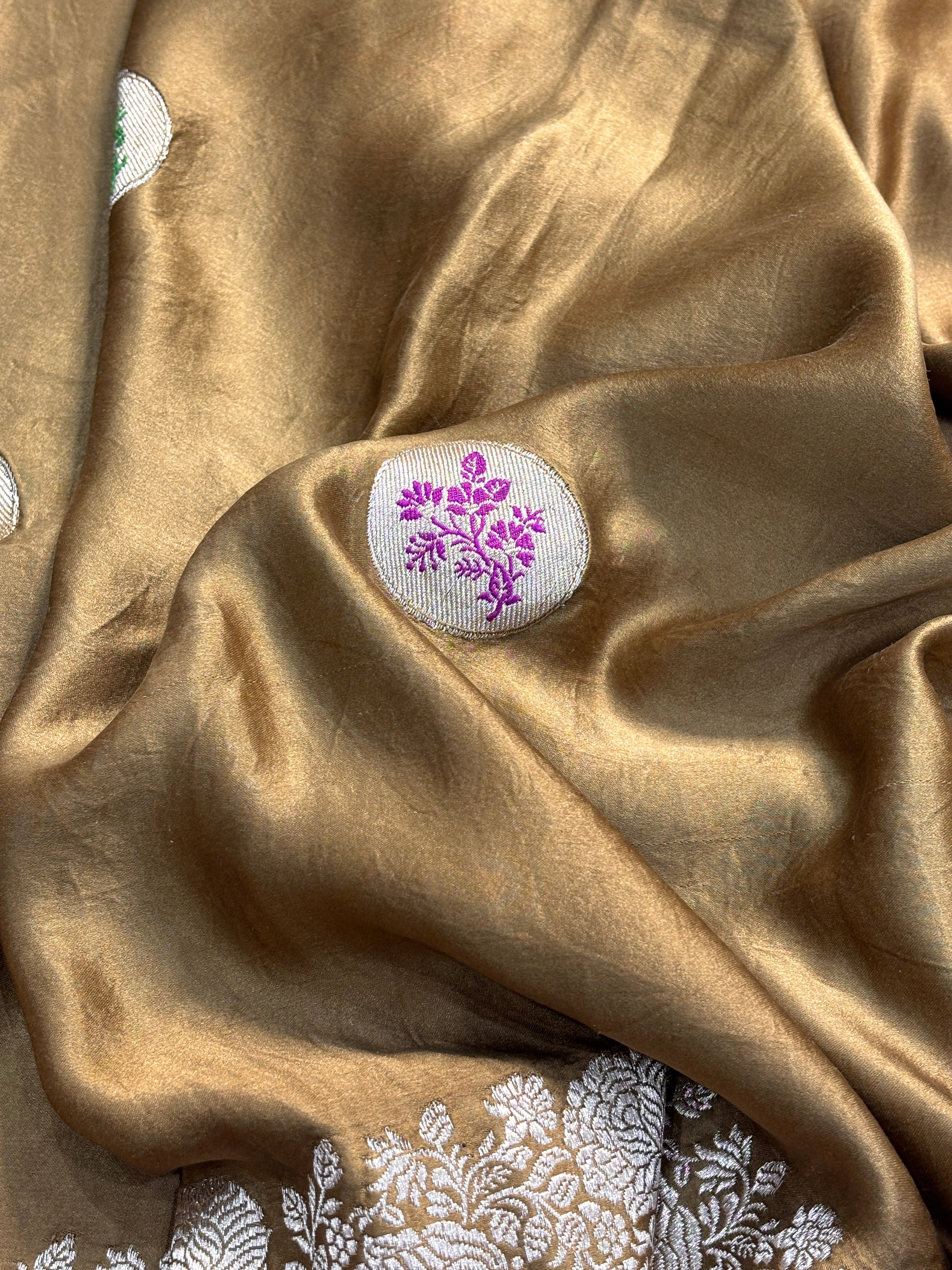 Burnished Gold Banarasi Satin-Mashru Silk Handwoven Saree