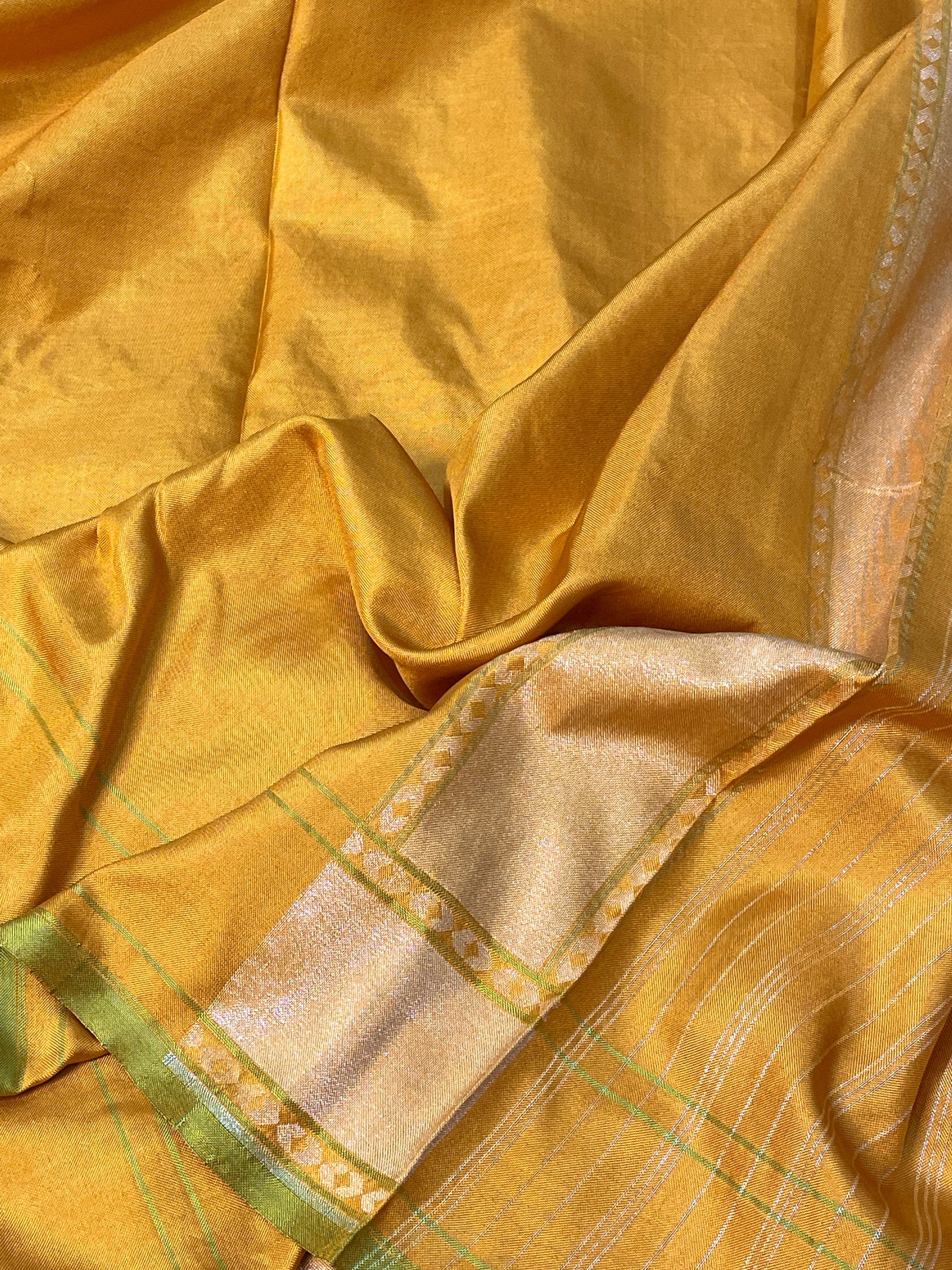 Mango yellow Ektara Silk Jamdani Saree with Zari Weaves