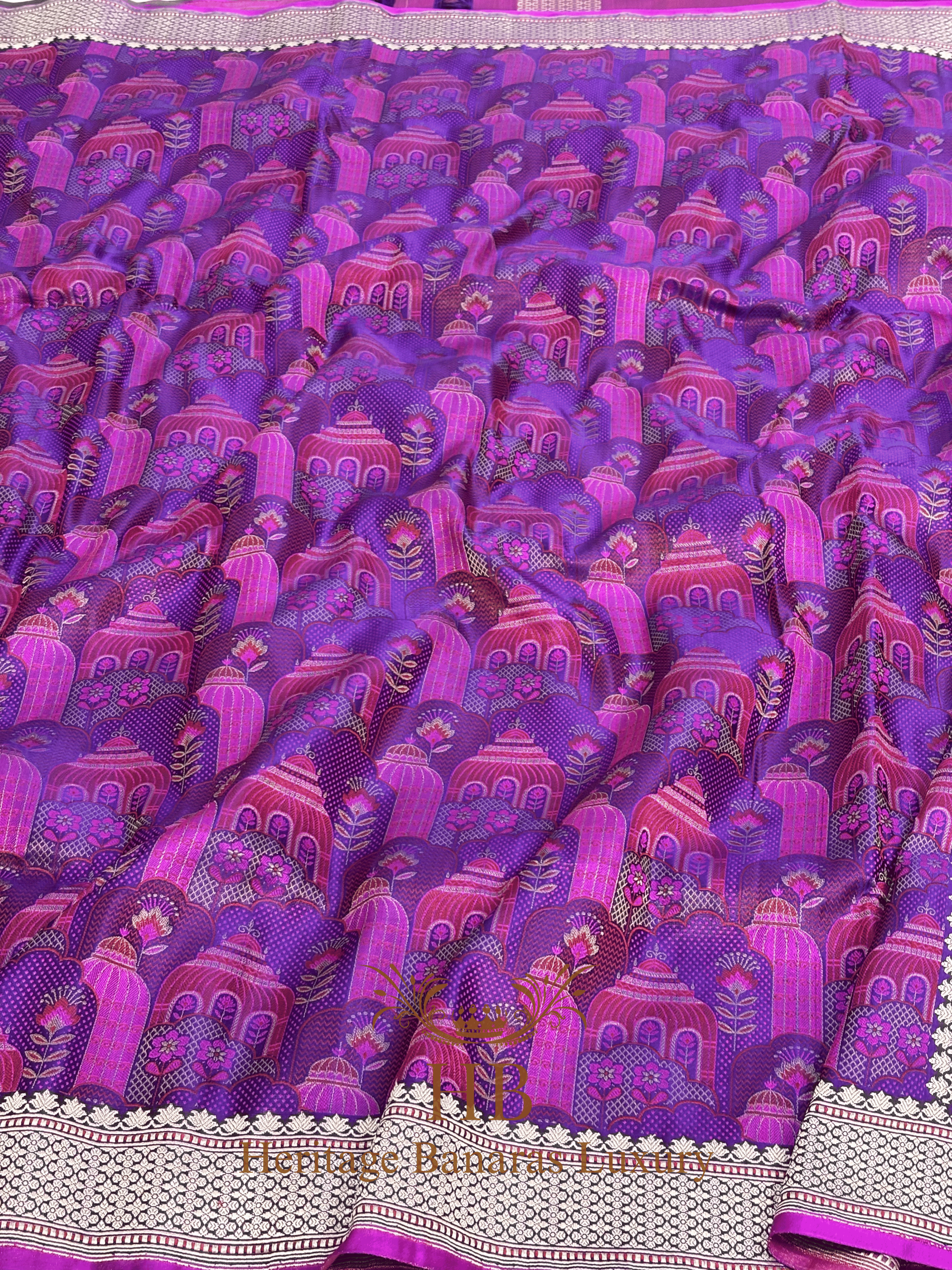 Royal Purple Handwoven Banarasi Pure satin Silk Tanchoi Saree