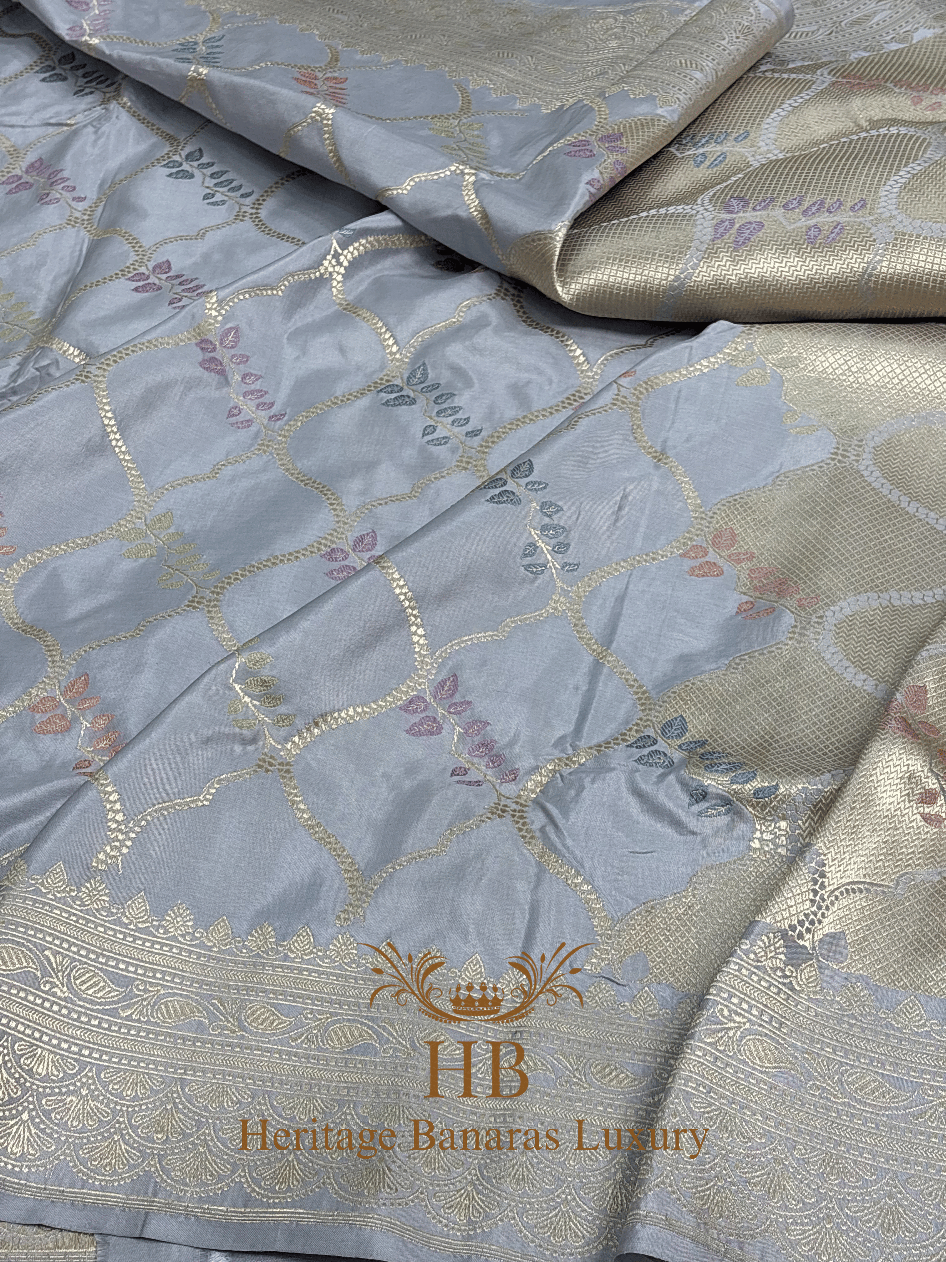 Pure Steel Grey Banarasi Katan Silk Handwoven Saree with Zari Work