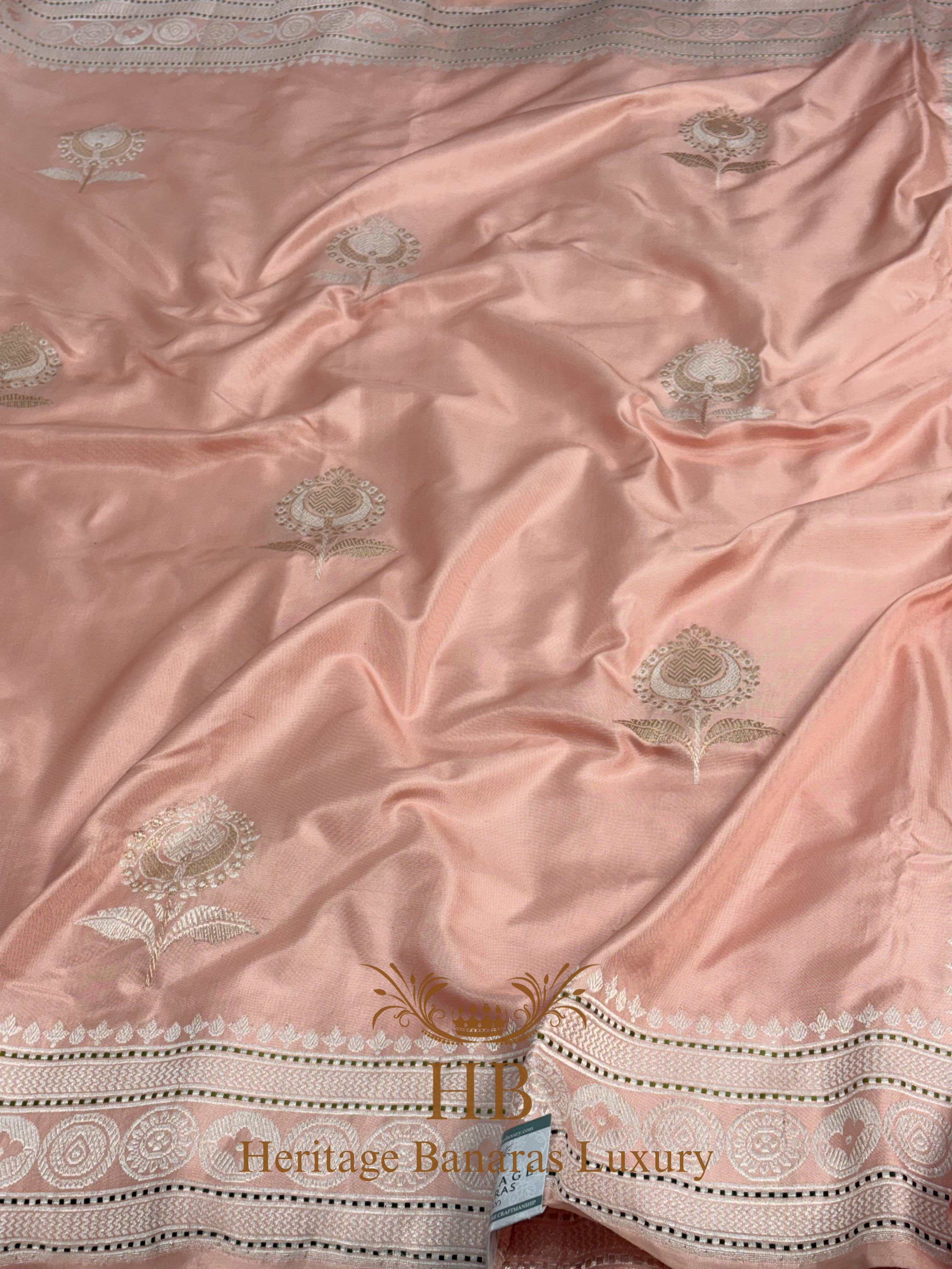 Peach Handwoven Banarasi Pure Katan Silk Ektara