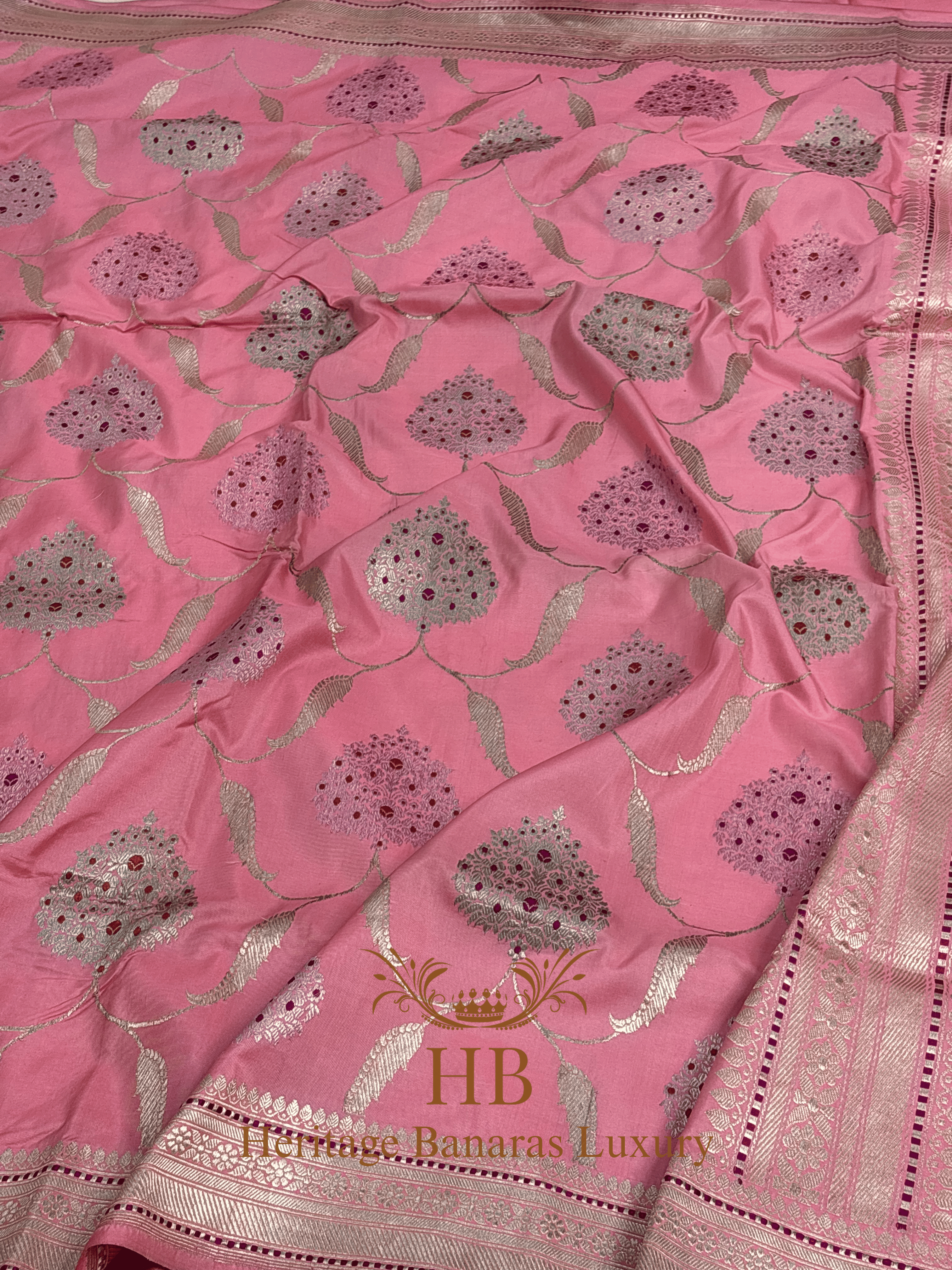 Pure Peach Banarasi Katan Silk Handwoven Saree
