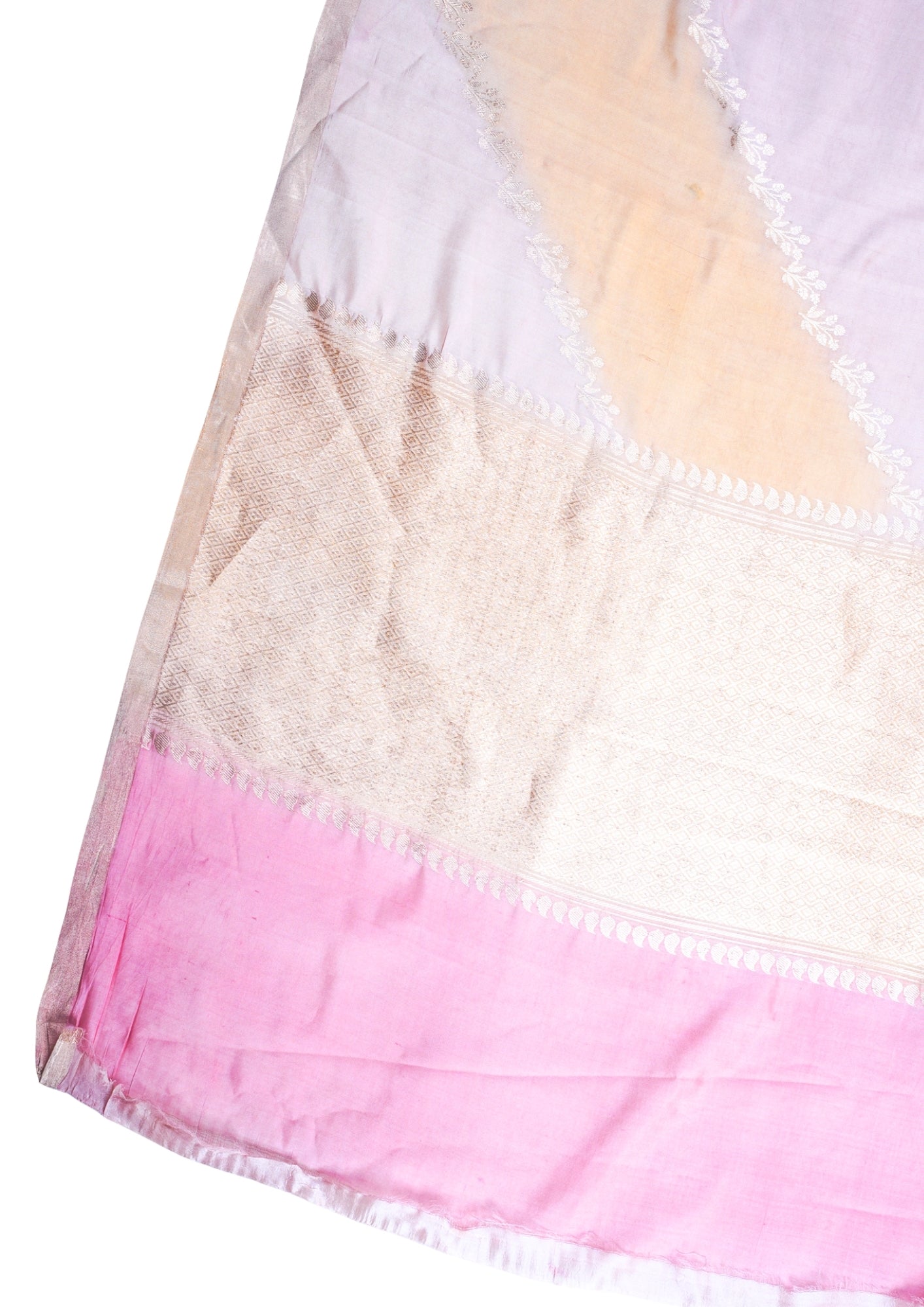 Soft pastel pink-ivory white Handloom Pure Mango Katan Silk Saree