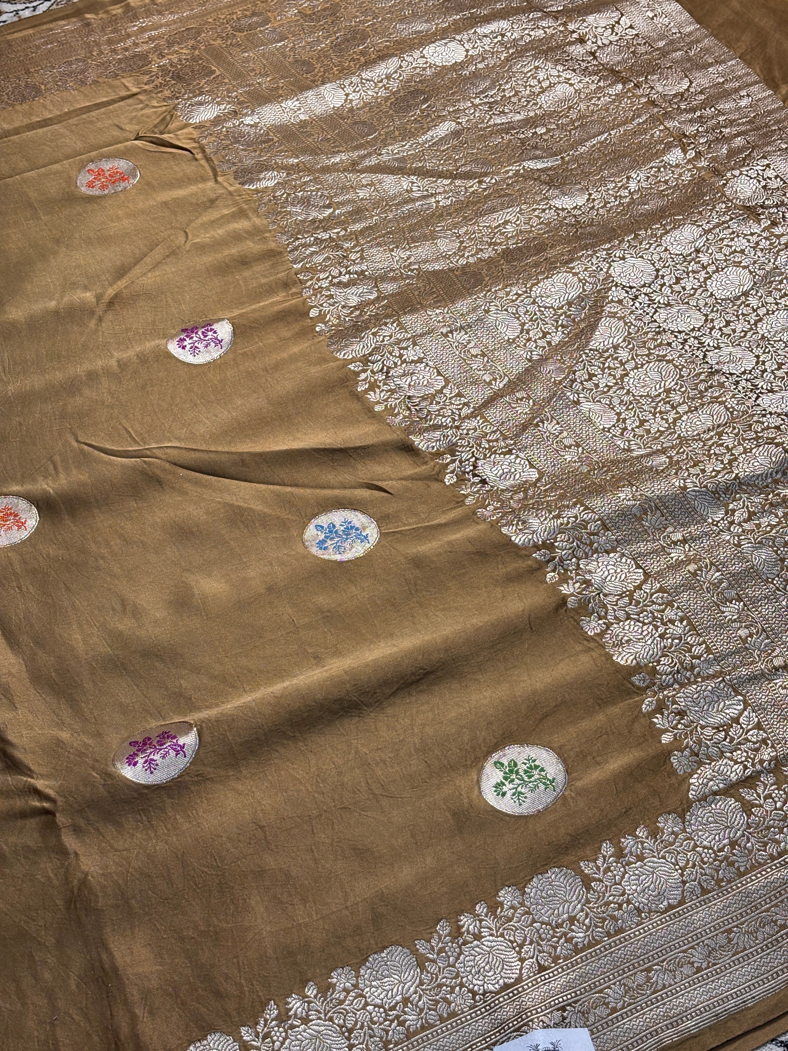 Burnished Gold Banarasi Satin-Mashru Silk Handwoven Saree