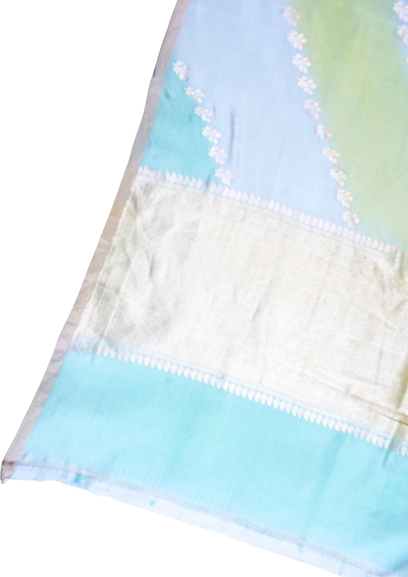 Pastel sky blue-mint green Handloom Pure Mango Katan Silk Saree