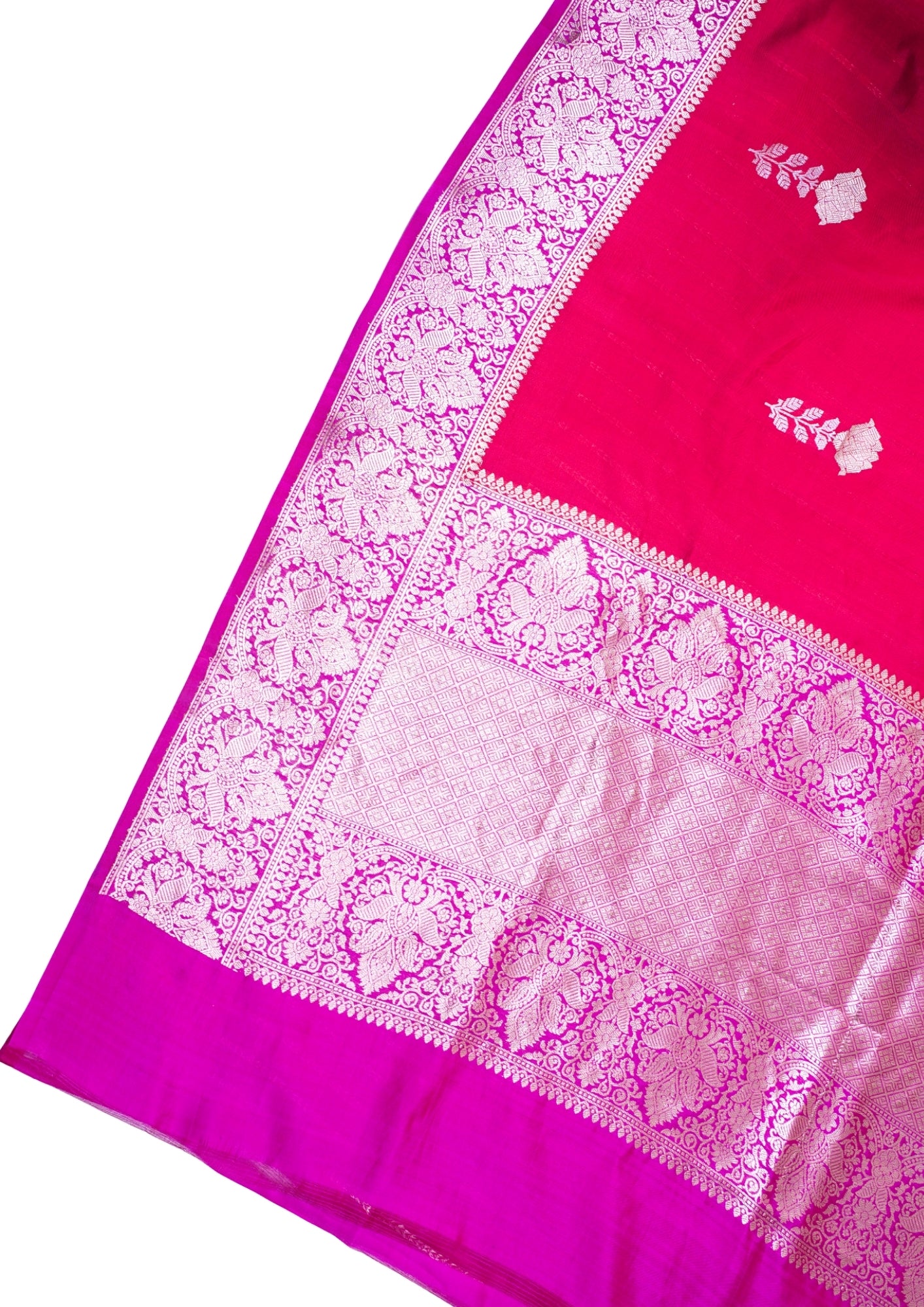 Deep Magenta Pink Handloom Pure Mango Katan Silk Saree