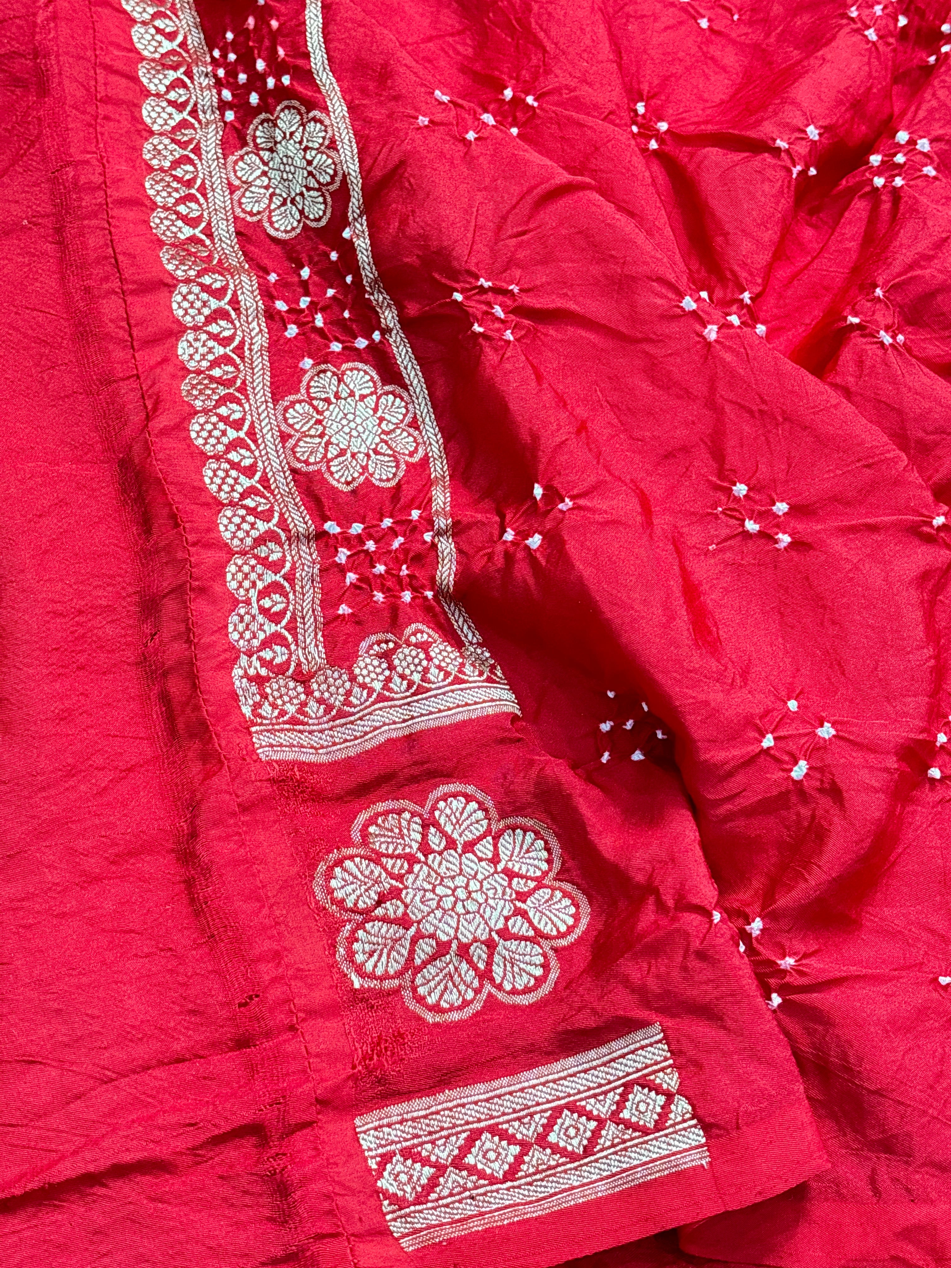 Red Banarasi Mashru Bandhan Silk Saree