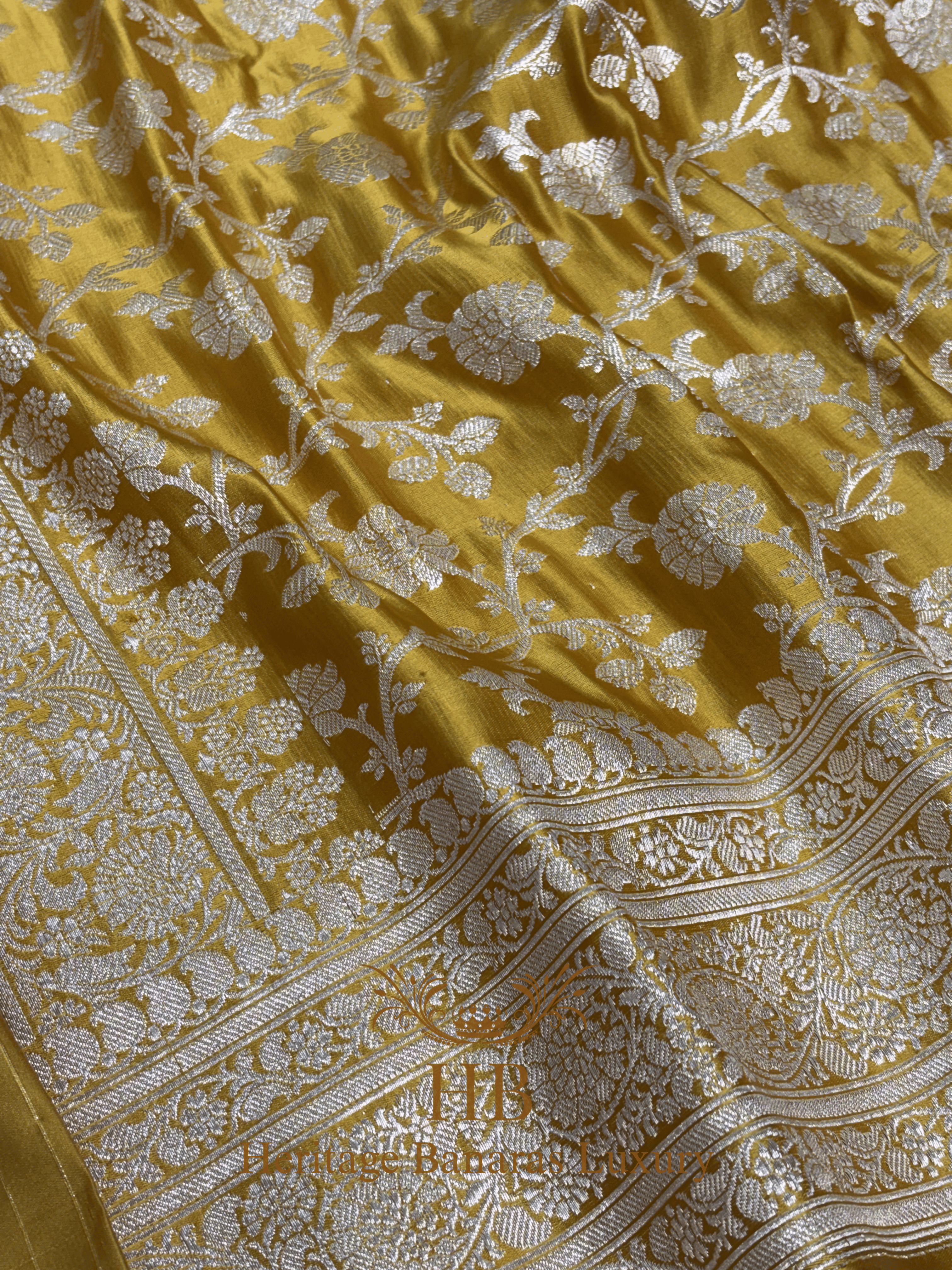 Yellow Handwoven Banarasi Pure Satin Silk Saree