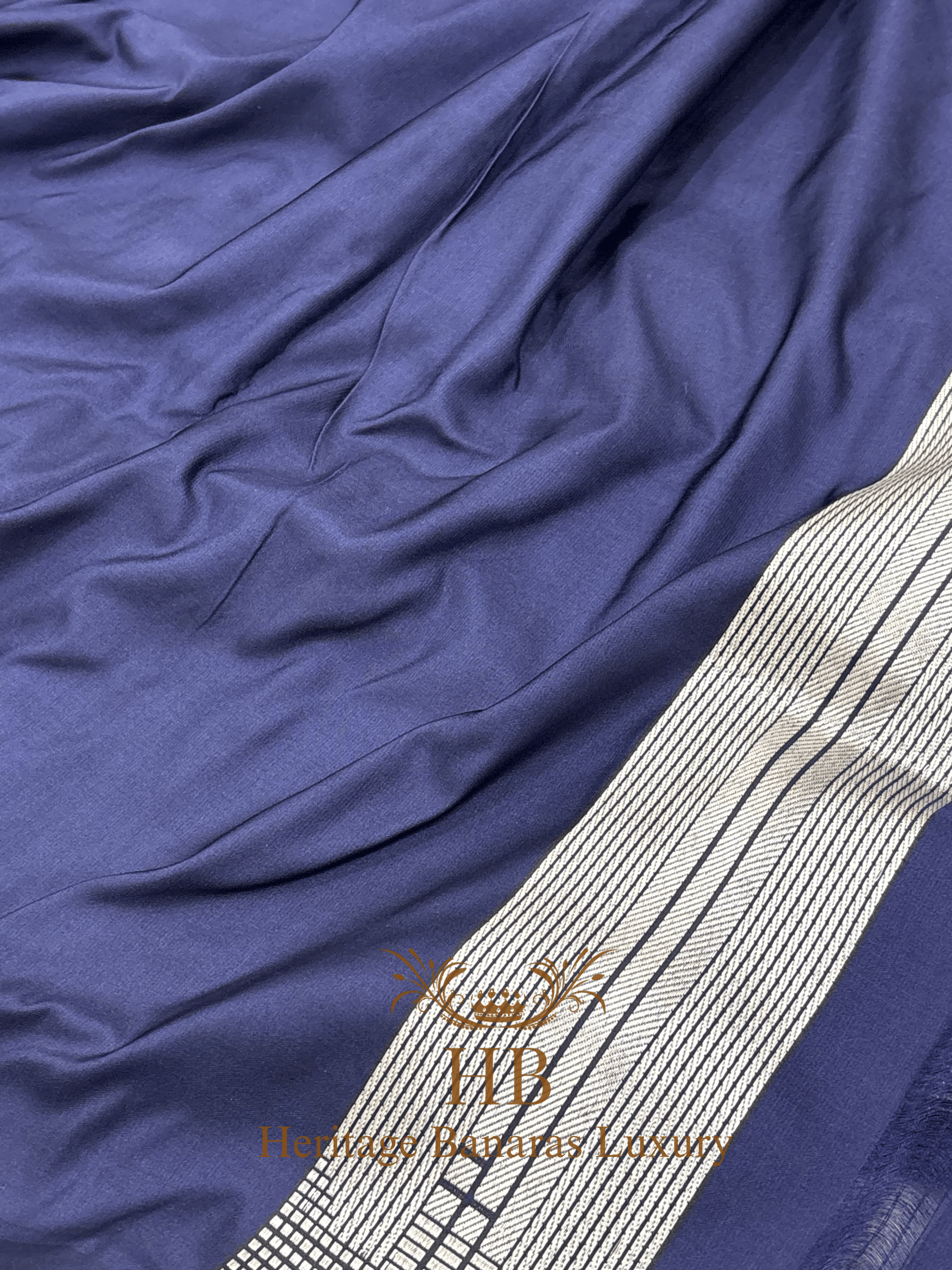 Pure Navy Blue Katan Silk Handwoven Saree