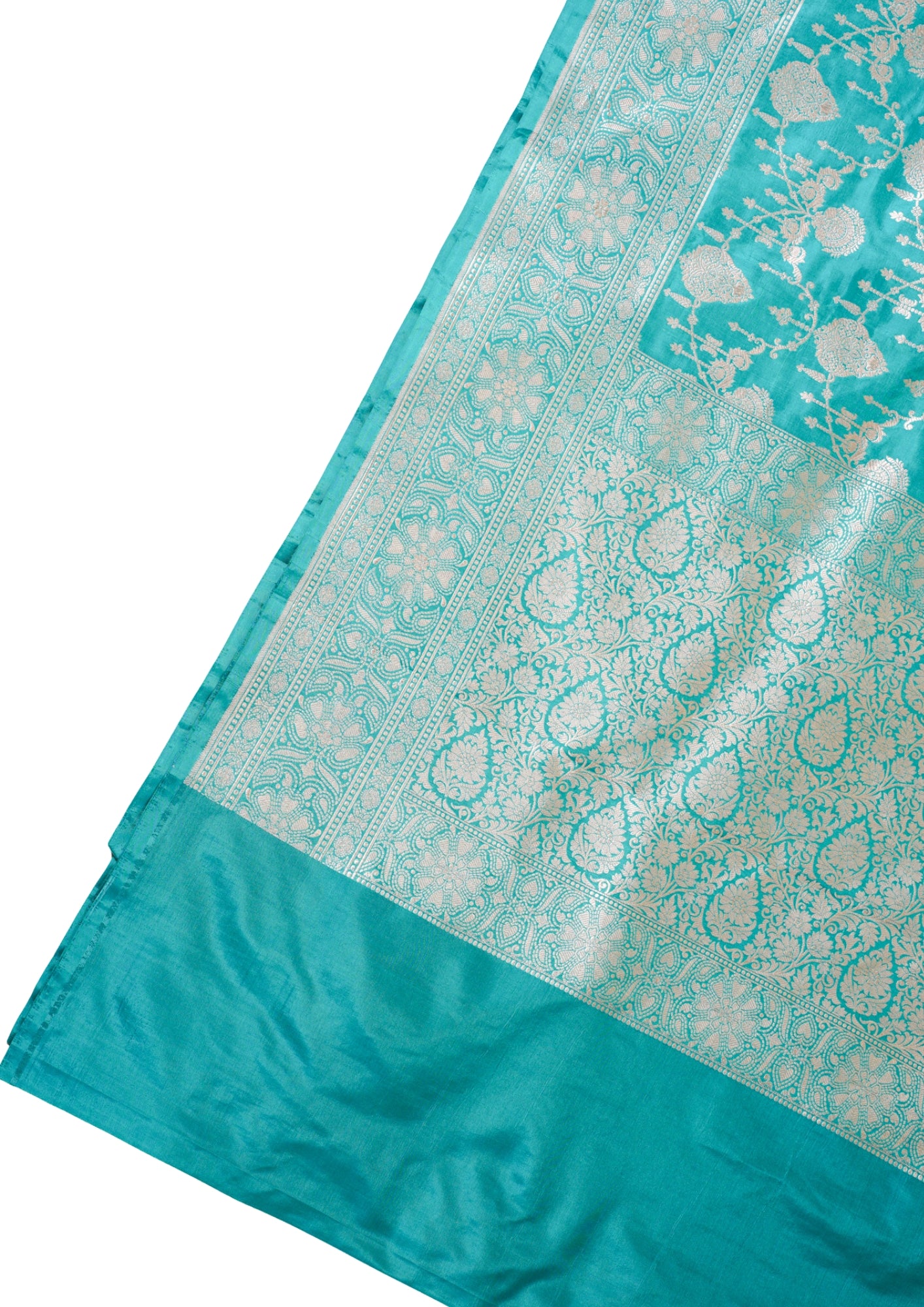 Turquoise Blue Banarasi Pure Katan Silk Jaal Saree