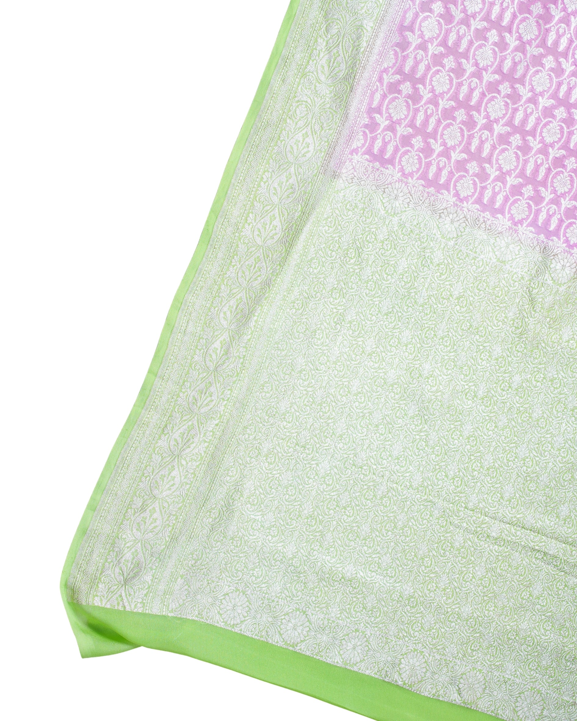 Pink & Pista Green Pure Khaddi Georgette Brocade Banarasi Saree