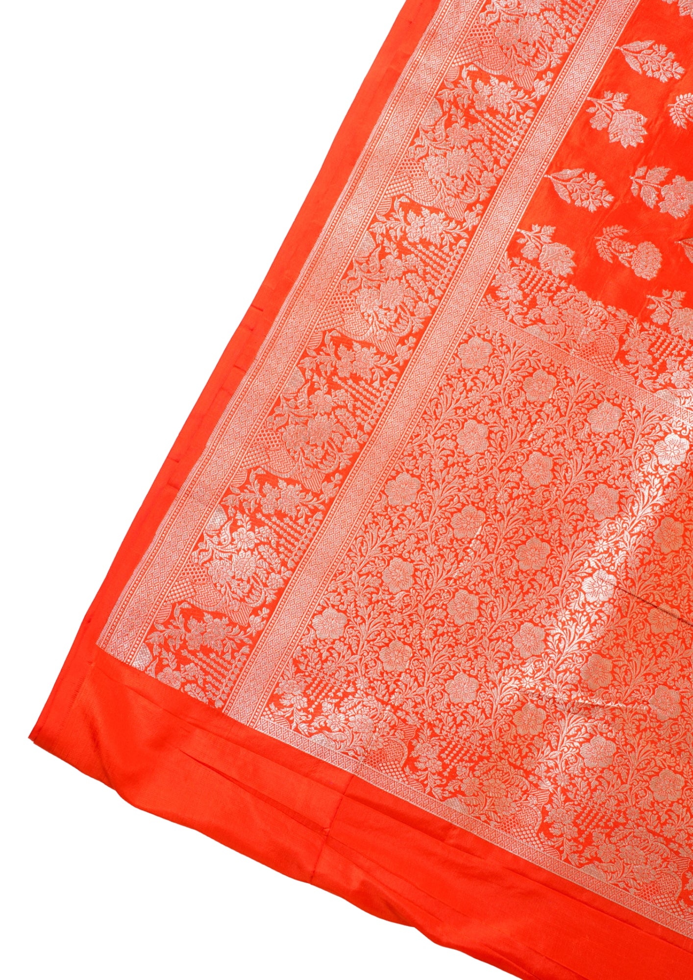 Orange Banarasi Pure Katan Silk Jaal Saree
