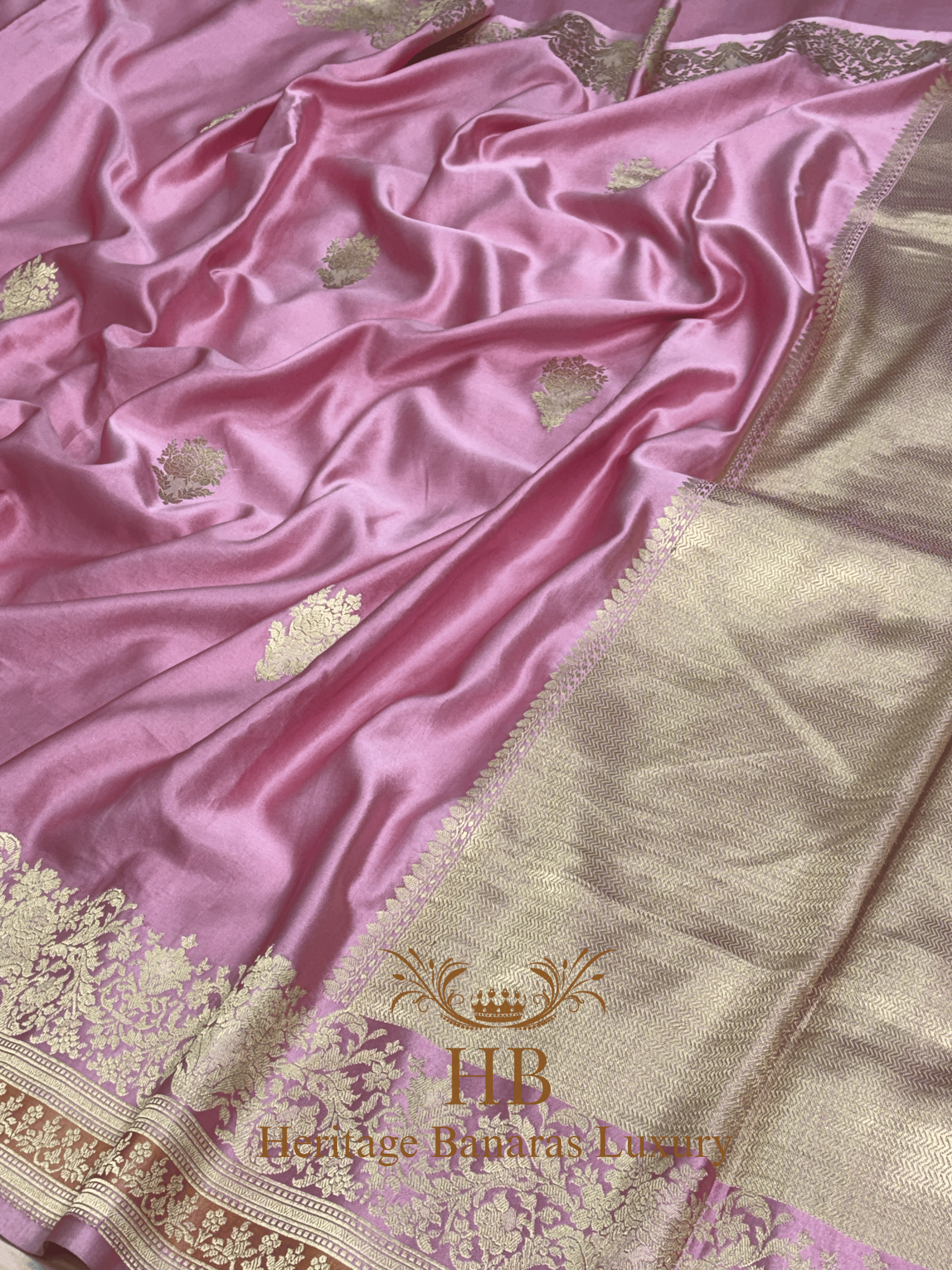 Baby Pink Pure Handwoven Banarasi Mashru Silk Saree