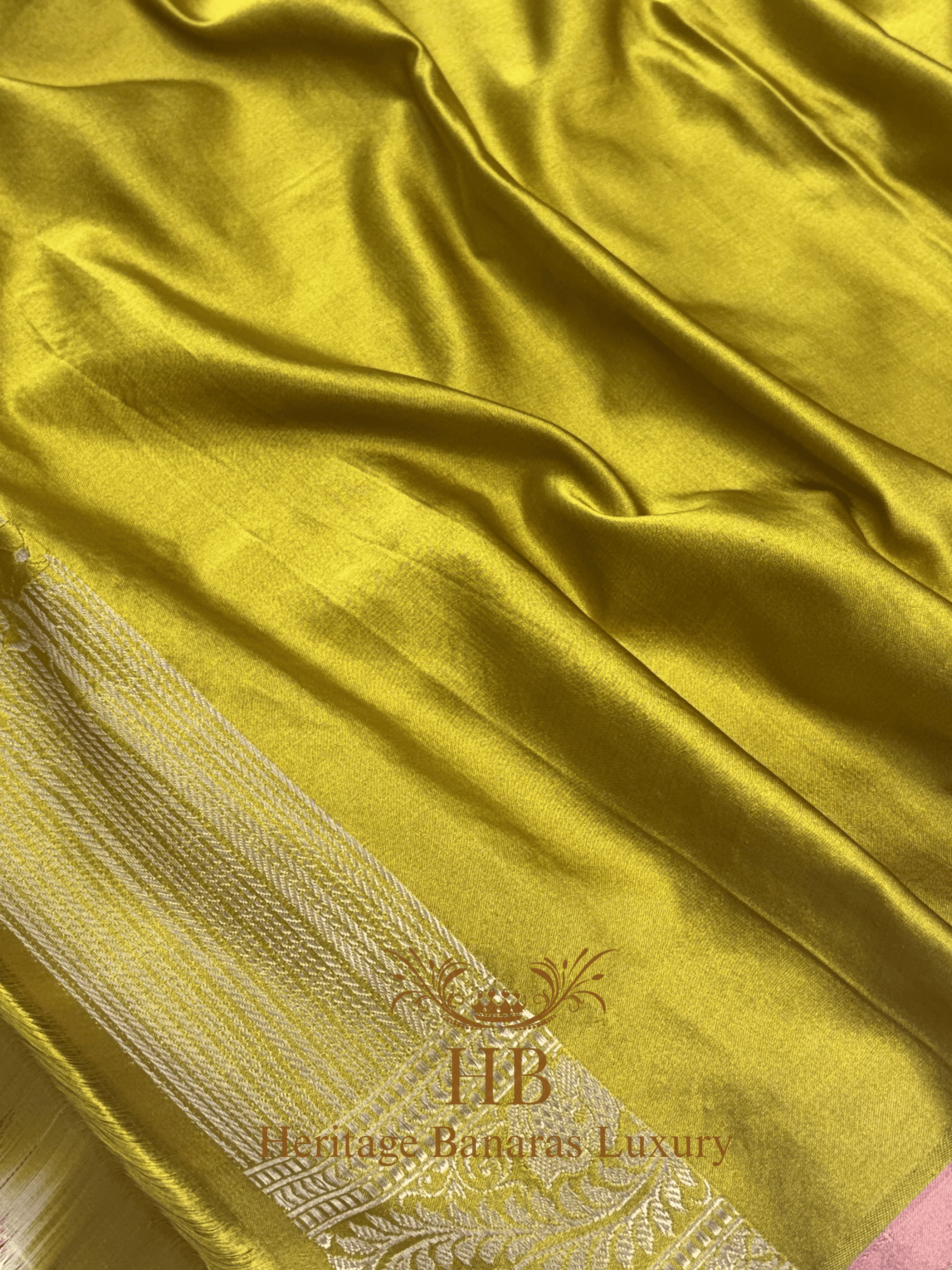 Lemon Yellow Handwoven Banarasi Pure Satin Silk Saree