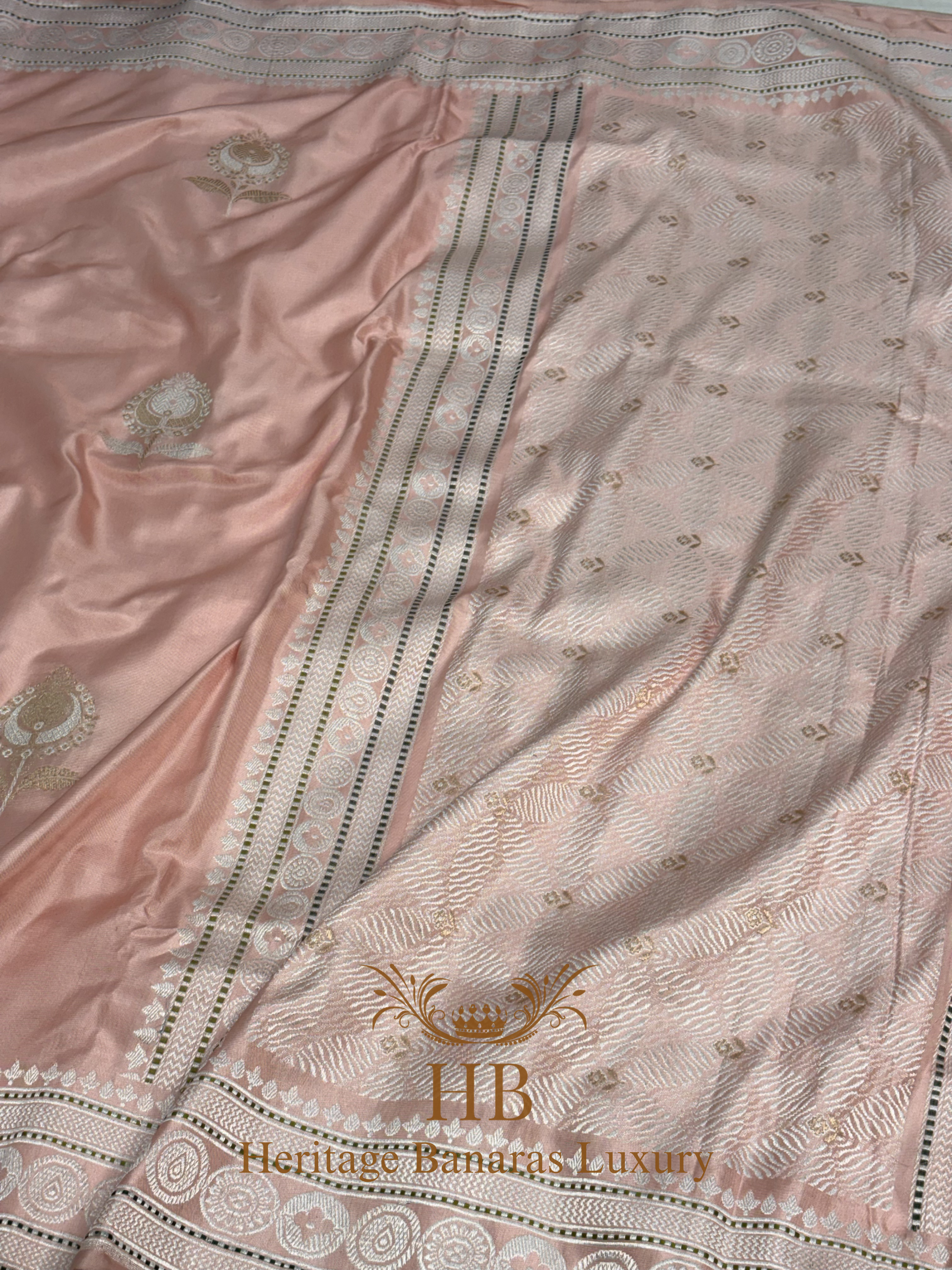 Peach Handwoven Banarasi Pure Katan Silk Ektara