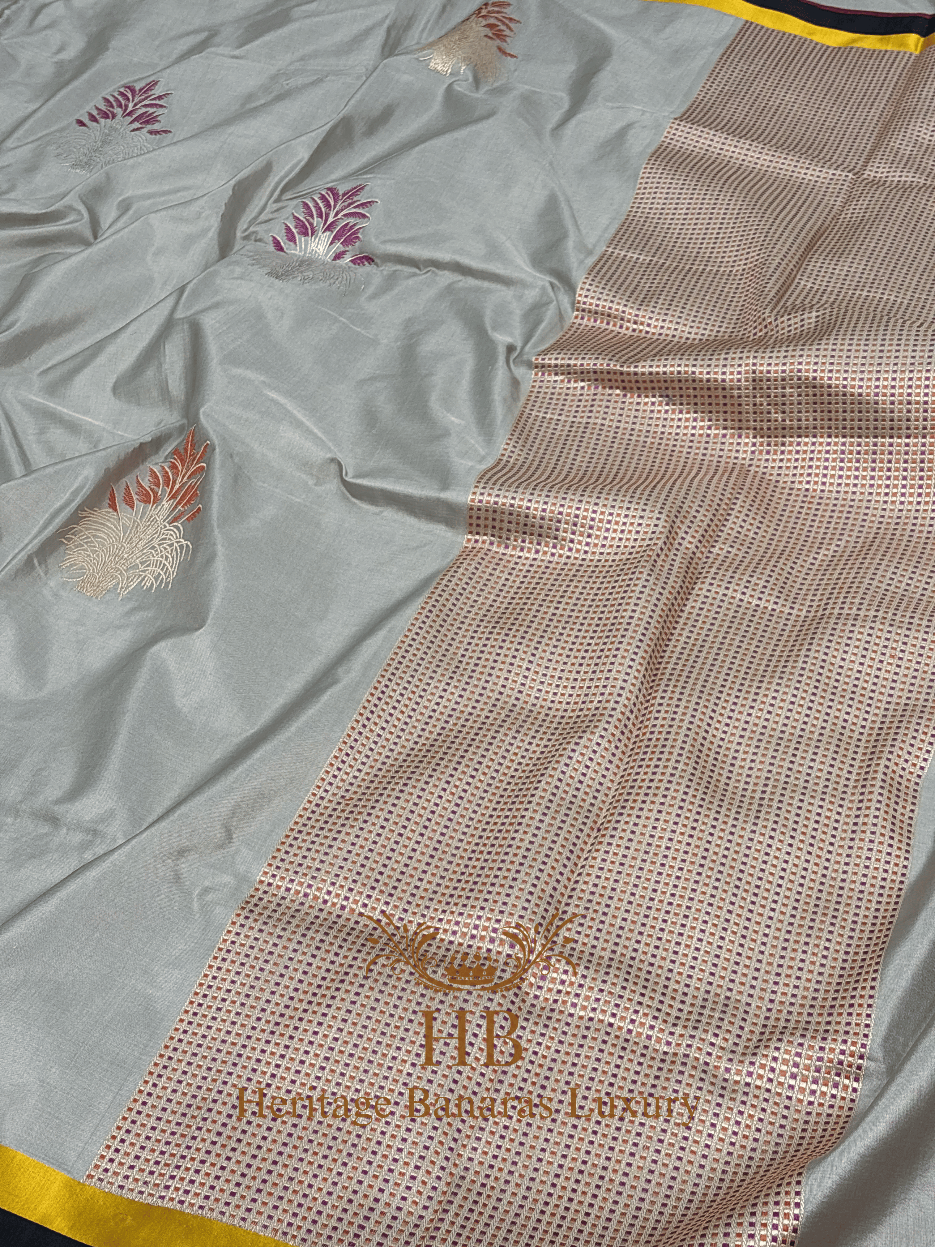 Pure Grey Katan Silk Handwoven Sare