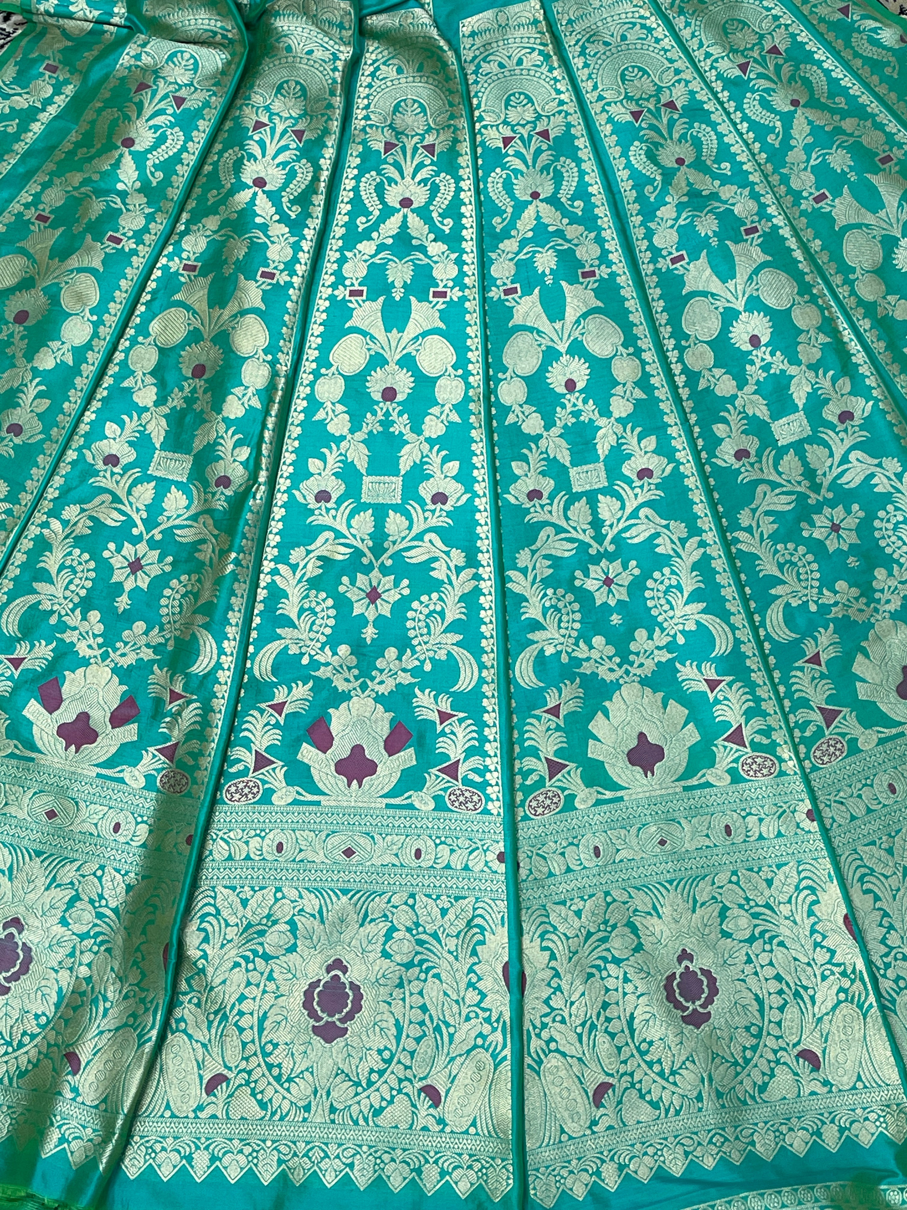 Turquoise Blue Banarasi Pure Katan Silk Lehenga