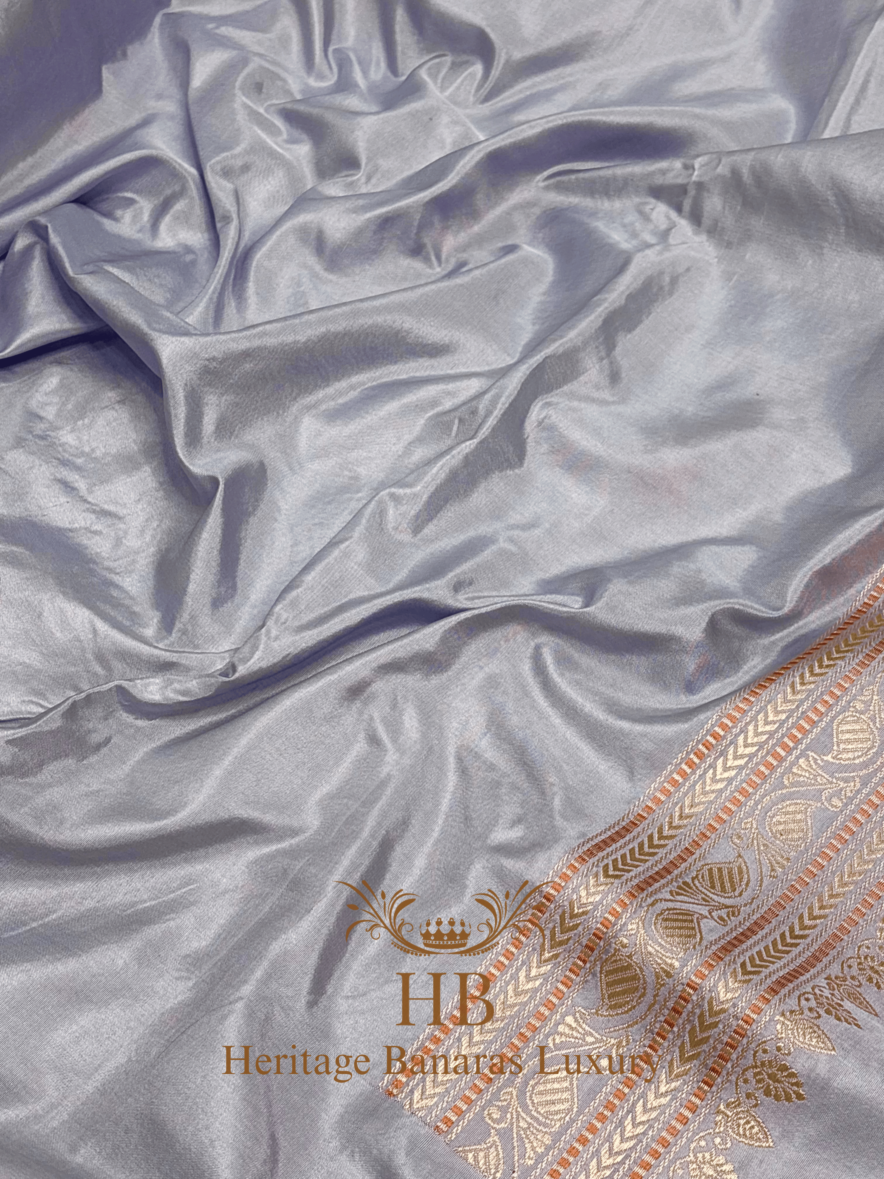 Pure Steel Grey Banarasi Katan Silk Handwoven Saree with Zari Work