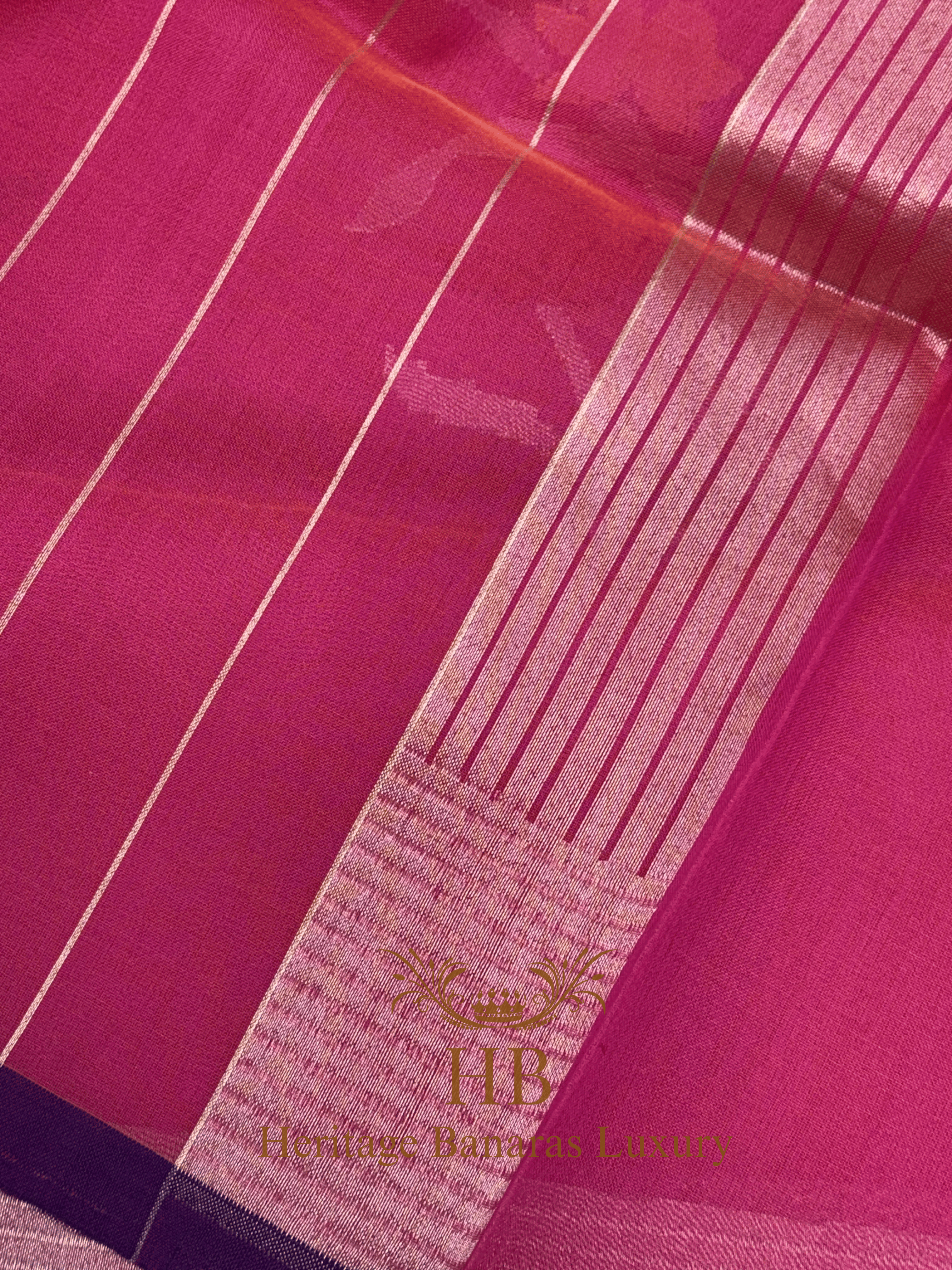 Rani Pink Handwoven Banarasi Pure Kora Silk Saree