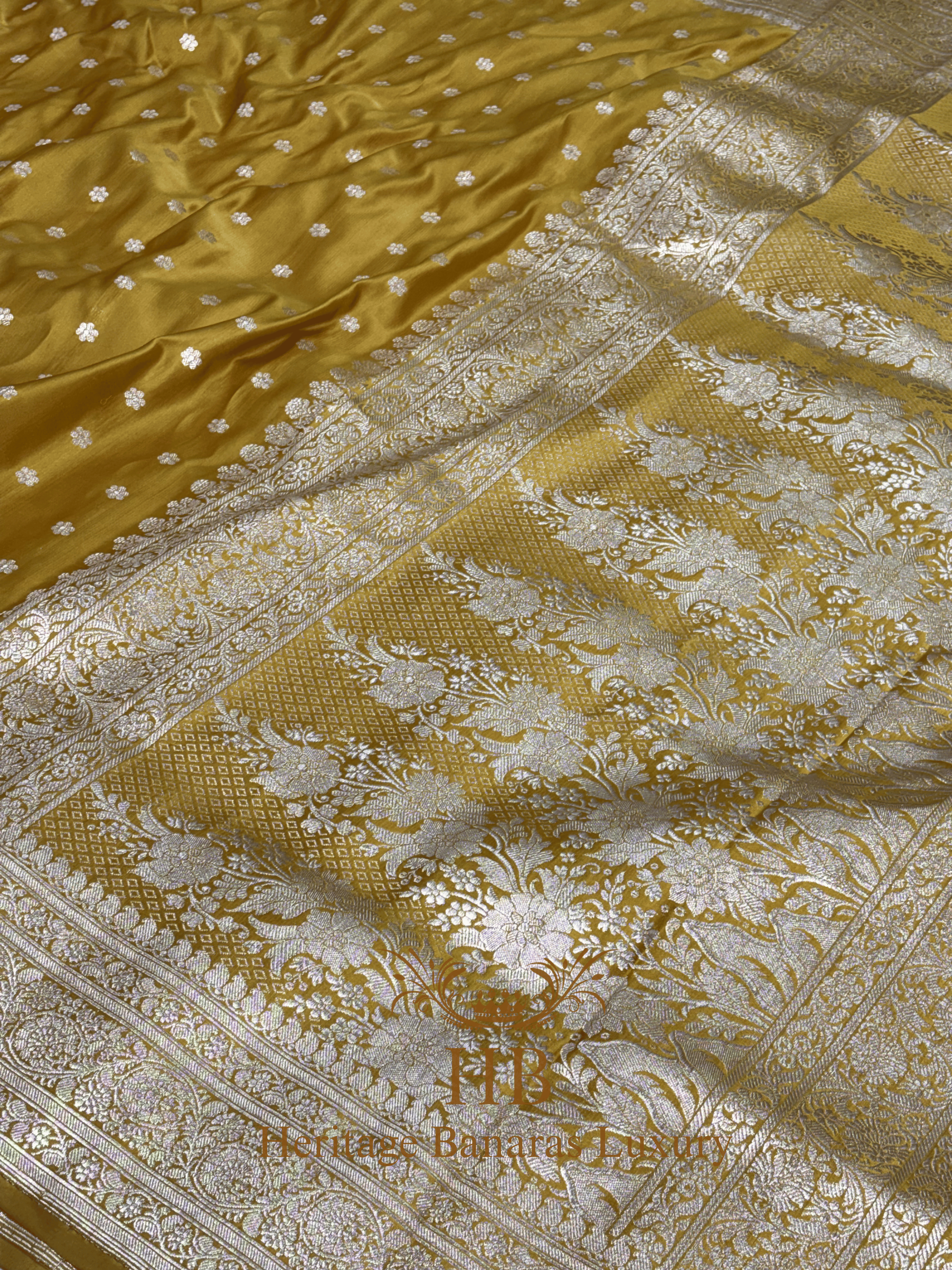 Yellow Handwoven Banarasi Pure Satin Silk Saree