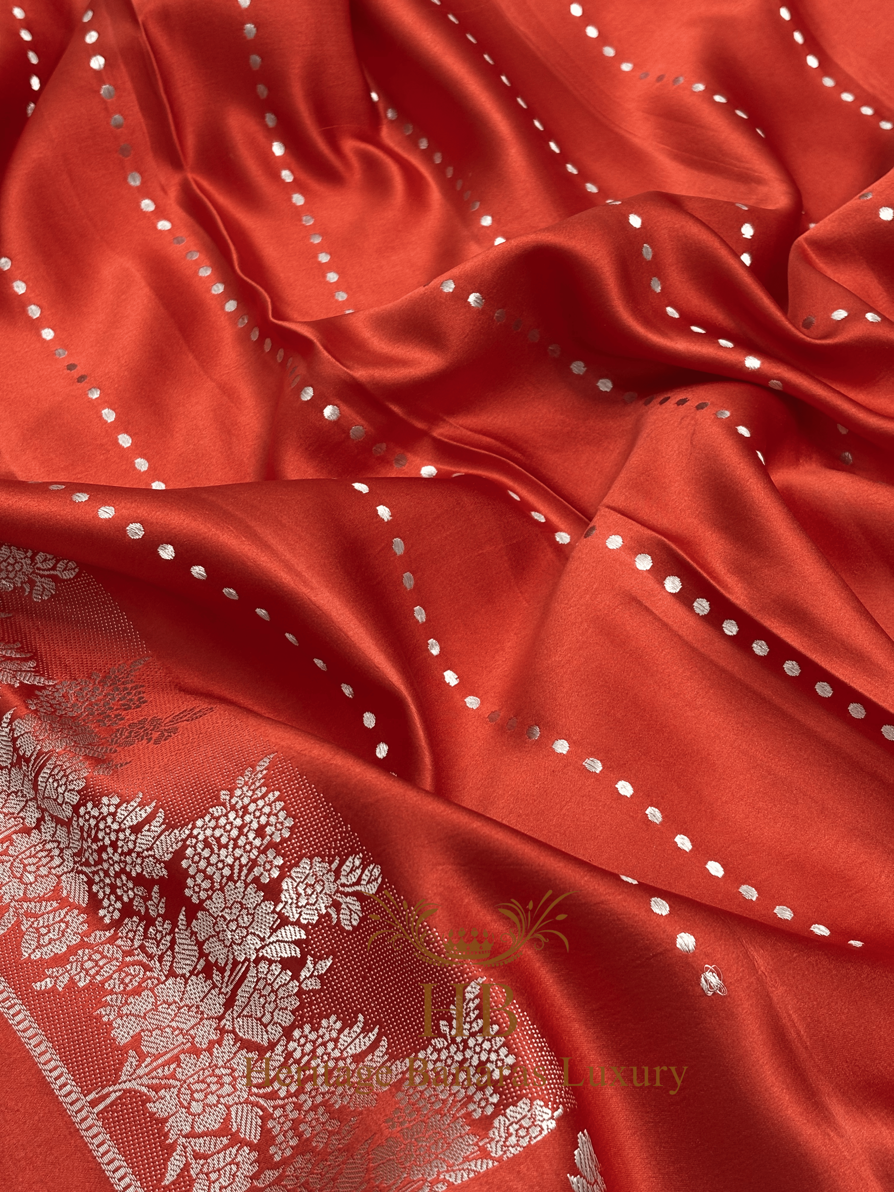 Vibrant Orange Handwoven Banarasi Pure Mashru Silk Saree