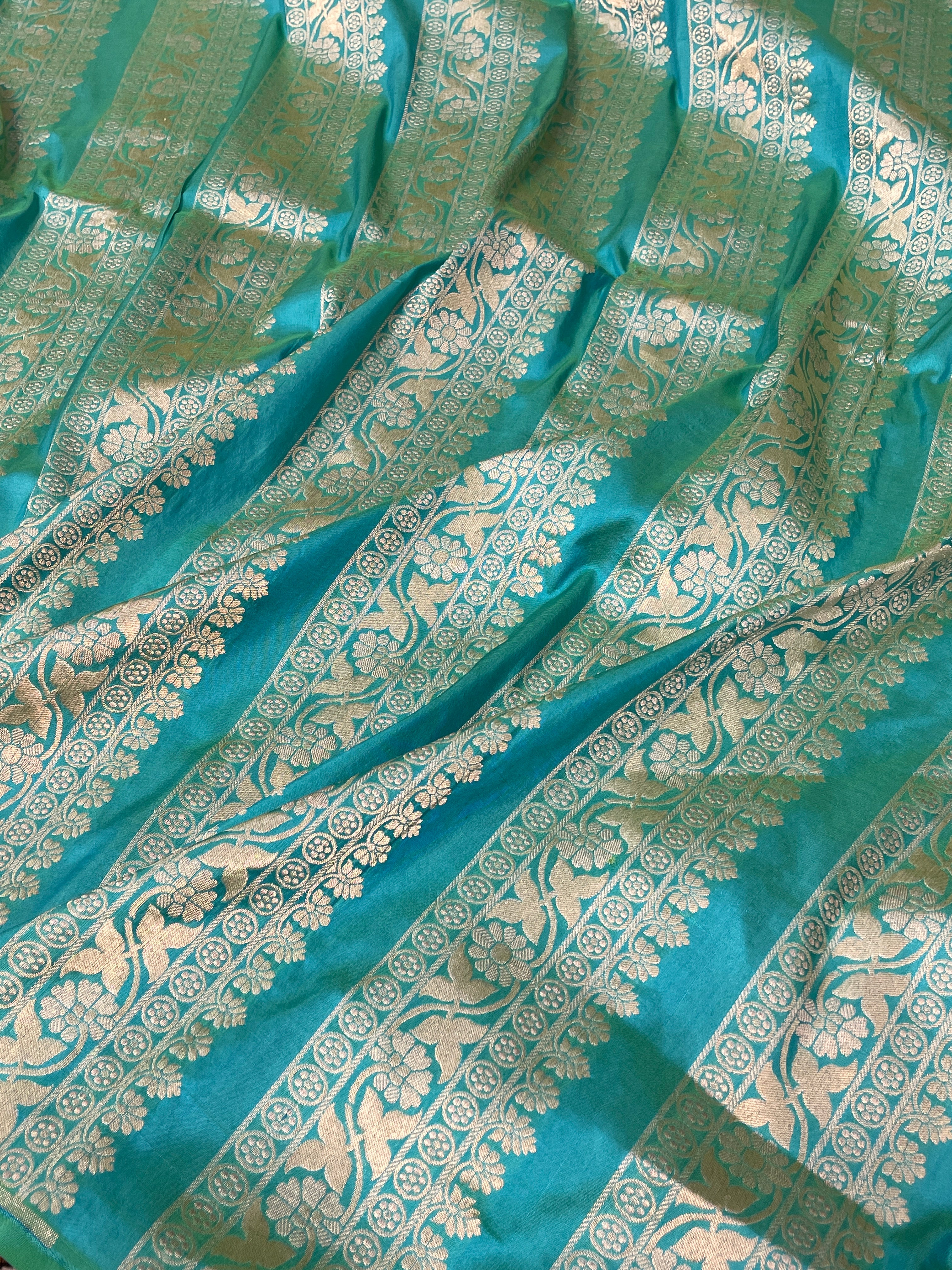 Turquoise Blue Banarasi Pure Katan Silk Lehenga