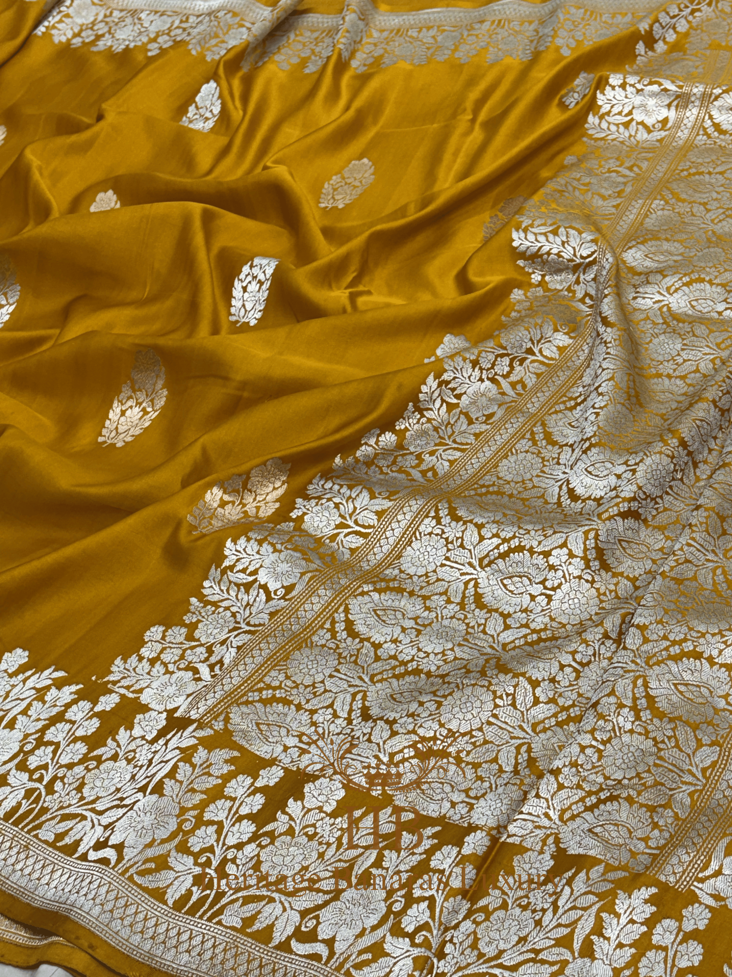 Mustard Yellow Handwoven Banarasi Pure Mashru Silk Saree