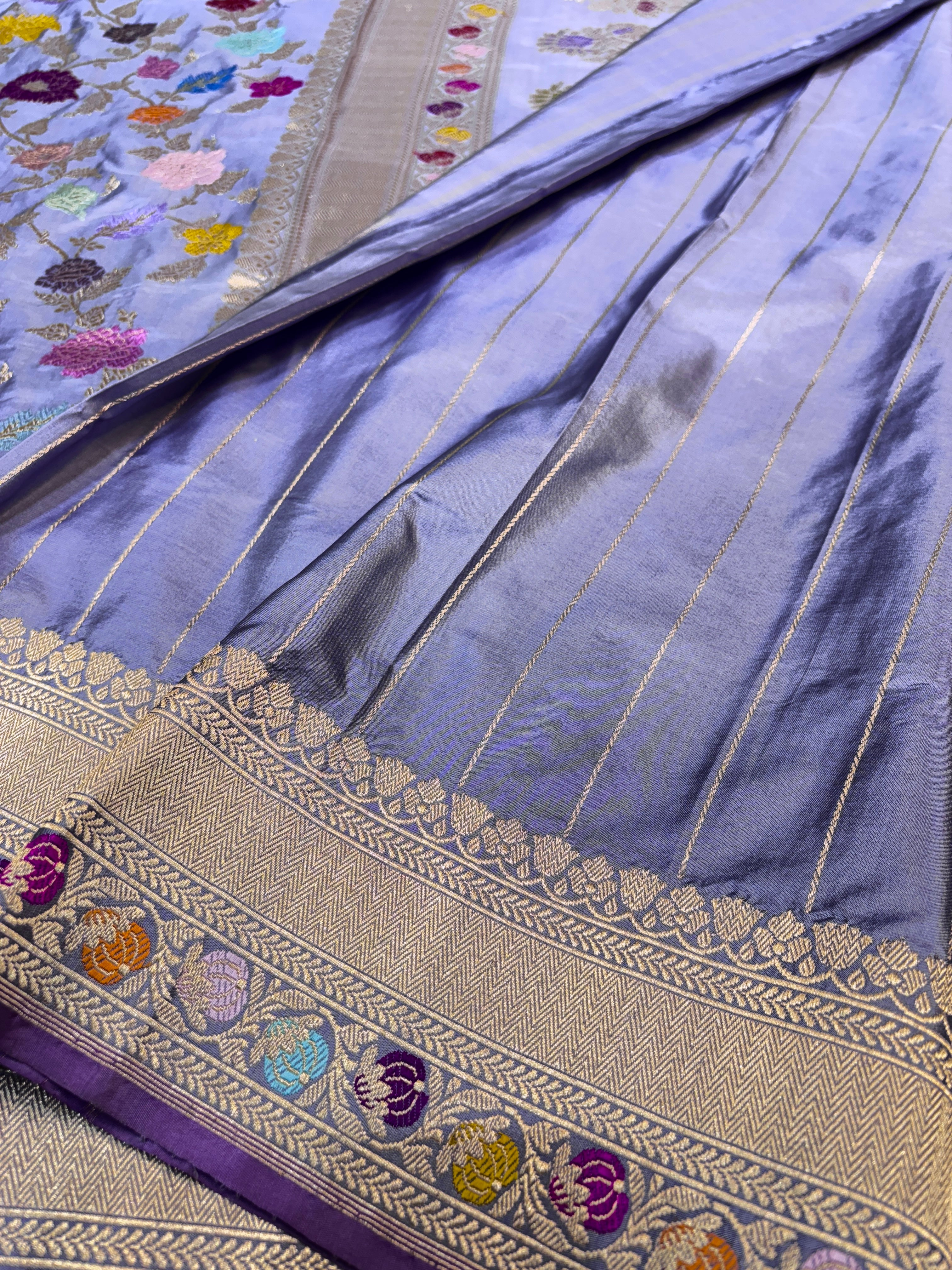 Winkle Blue Pure Banarasi Katan Silk Handloom Saree