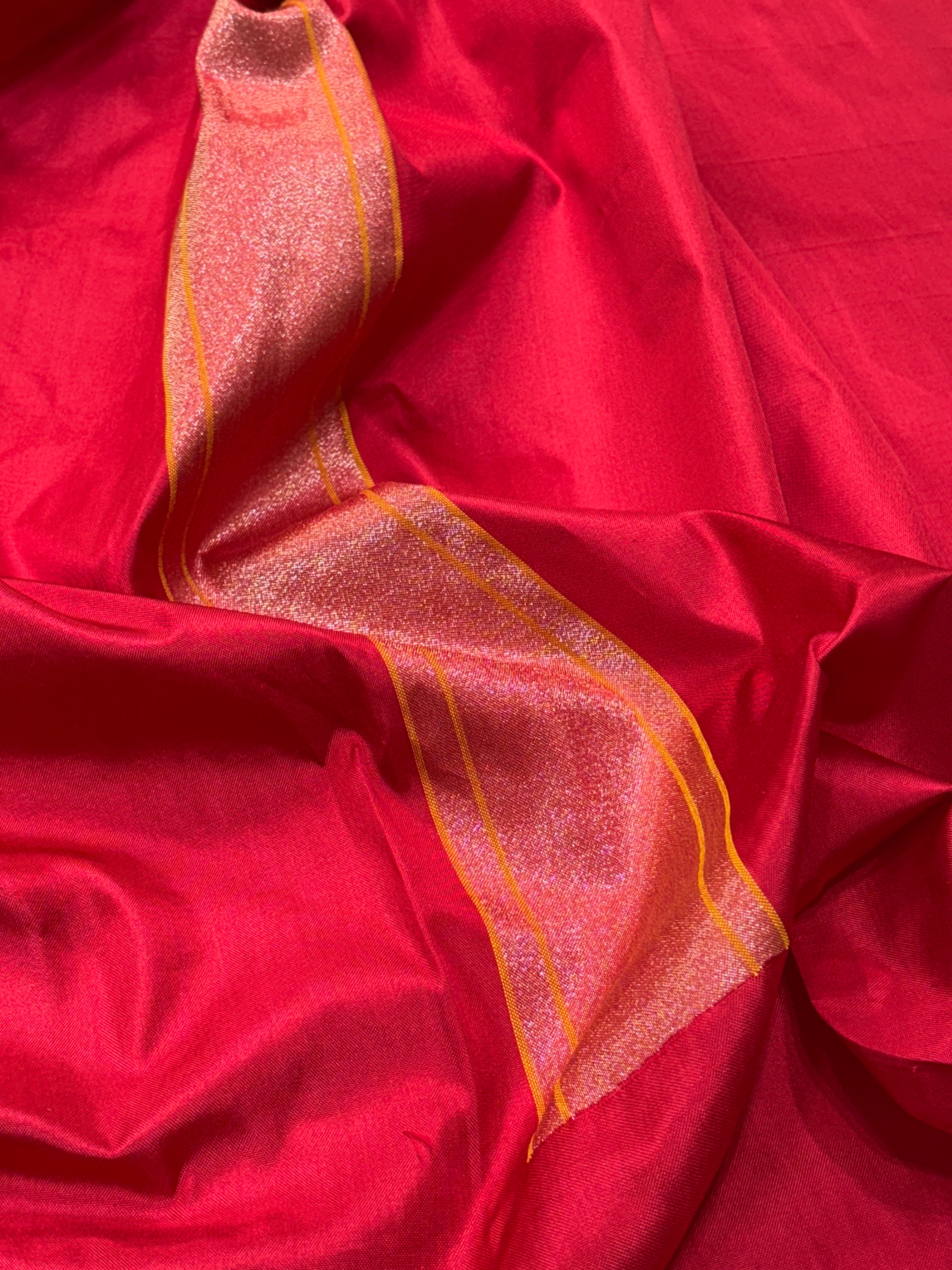 Red Banarasi Ektara Silk Handwoven Saree with Real Zari